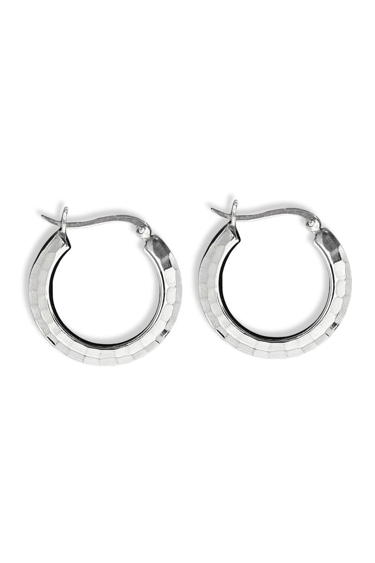 oya silver Fasetli Model Kadın Gümüş Halka Küpe 2.5x2.5CM