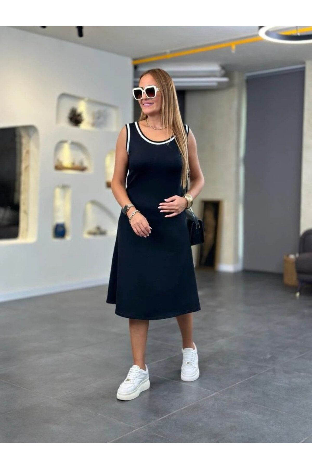 velmorafashion Kadın Kristal Kumaş Askılı Maxi Boy Biyeli Elbise