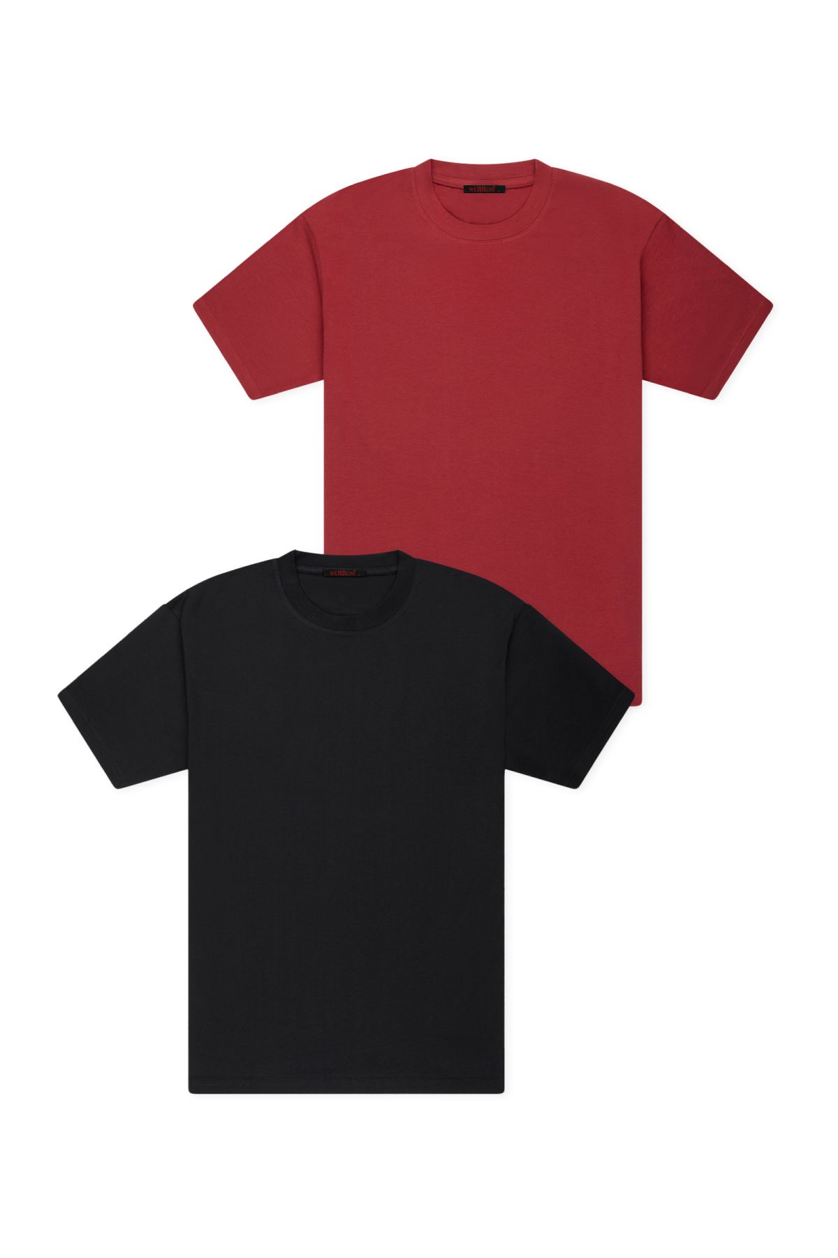 WERRONİ 2'li Slim Basic T-Shirt - Bordo - Siyah