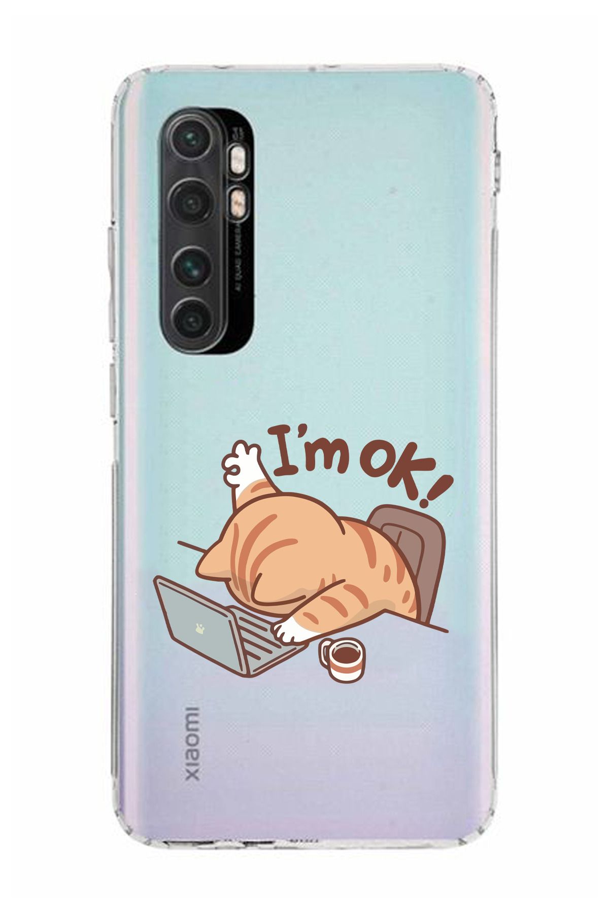 moonset Xiaomi Mi Note 10 Lite Uyumlu Sevimli Kedi Tasarımlı Baskılı Şeffaf Telefon Kılıfı