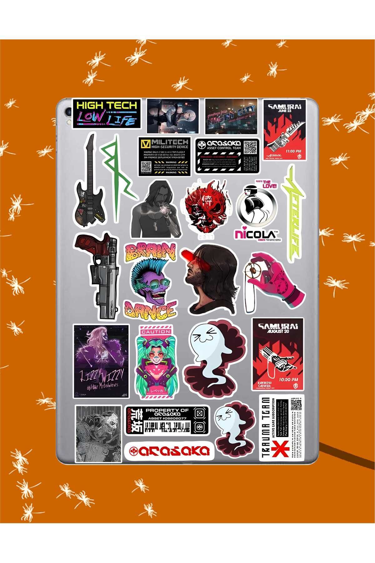 hediyenebak Cyberpunk 2077 Sticker Seti | Laptop Ajanda PC Tablet Telefon Defter Etiket Bullet Journal