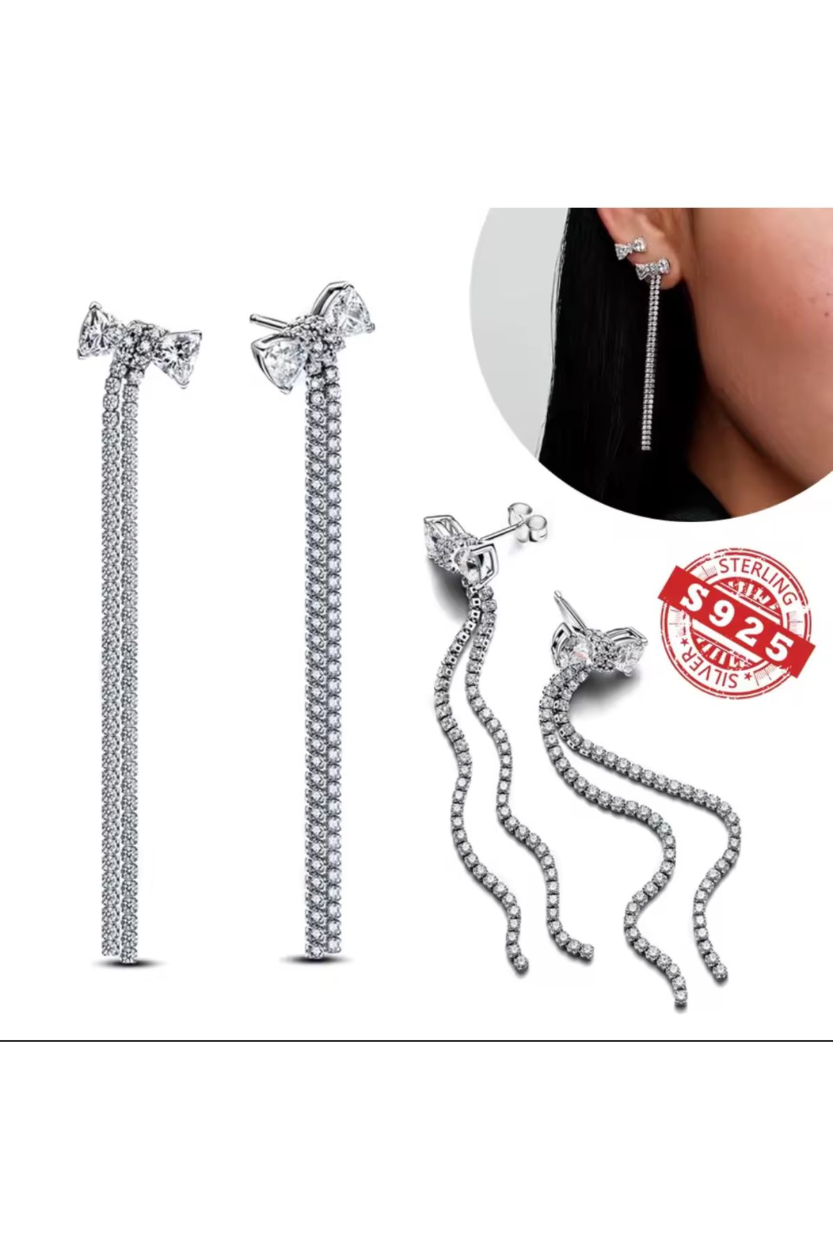 Hector&Co. Jewellery Gümüş Pave Fiyonk Damla Küpeler