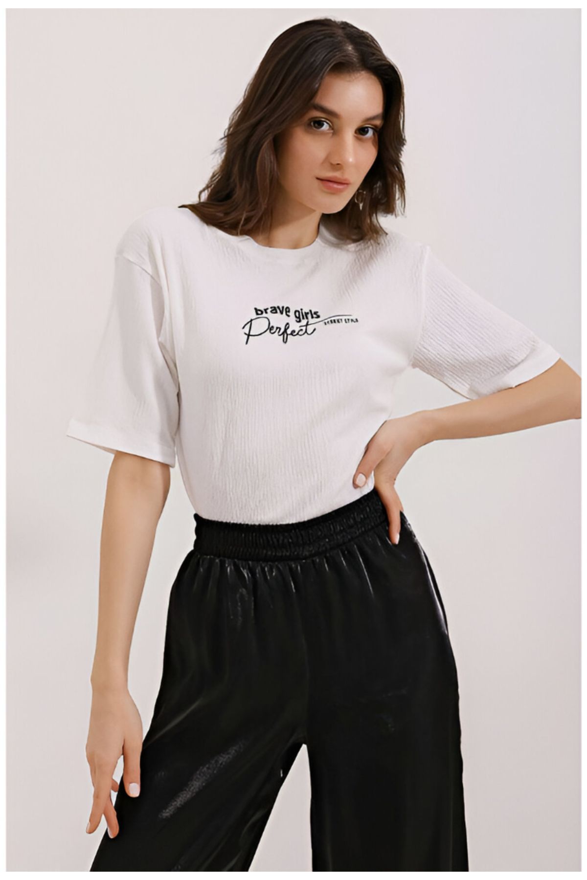 DLL Kadın Baskılı Beyaz T-Shirt Oversize