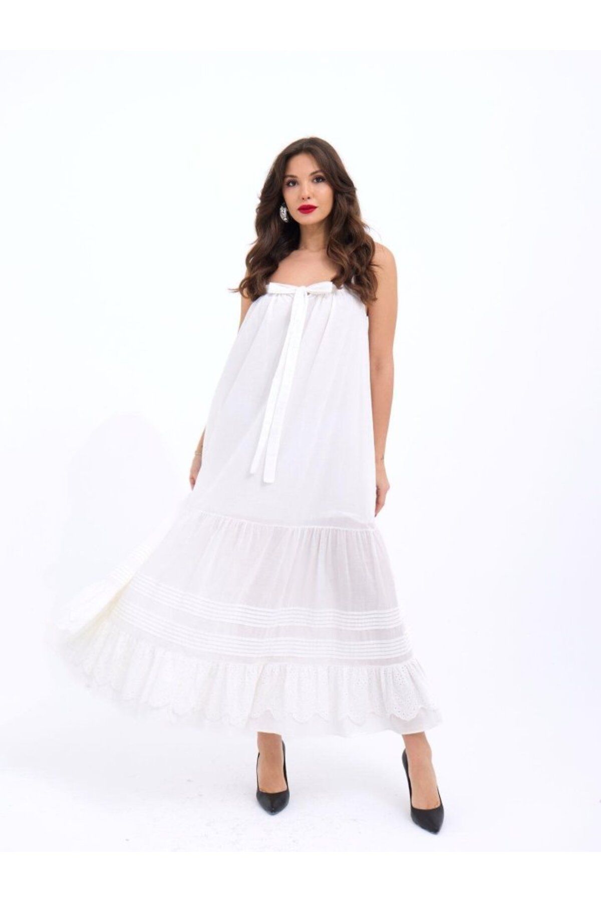 velmorafashion 6847 ELBİSE-BEYAZ