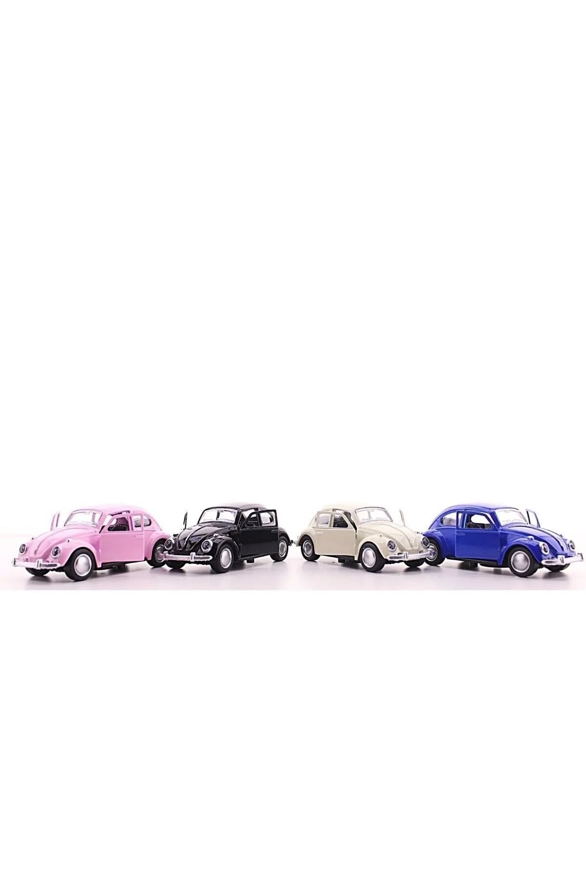MOBGİFT 4'Lü Set Beyaz Pembe Siyah Lacivert Metal Vosvos Araba Büyük Boy 12cm