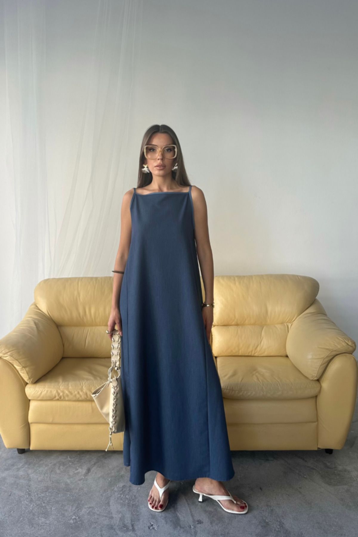 velmorafashion KOLSUZ SALAŞ ELBİSE - İndigo