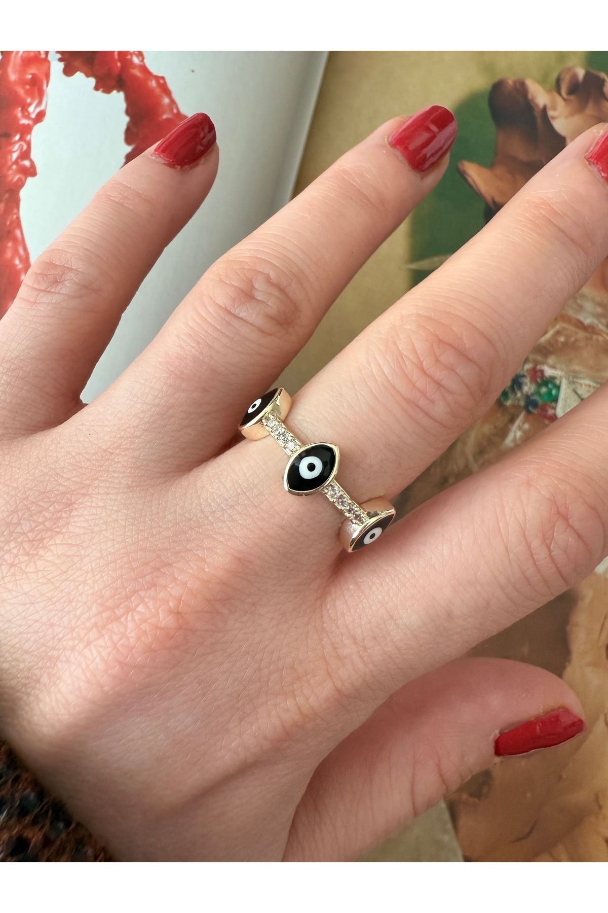Pinery Jewels Göz Zirkon Taşlı Alt Kısımdan Ayarlanabilir Kadın Yüzük