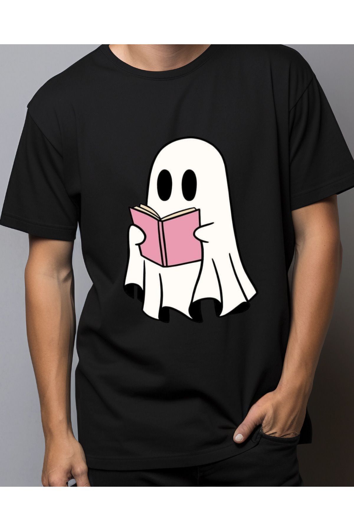 Ebiidesign Kitap Okuyan Hayalet Tasarımlı Baskılı T-Shirt