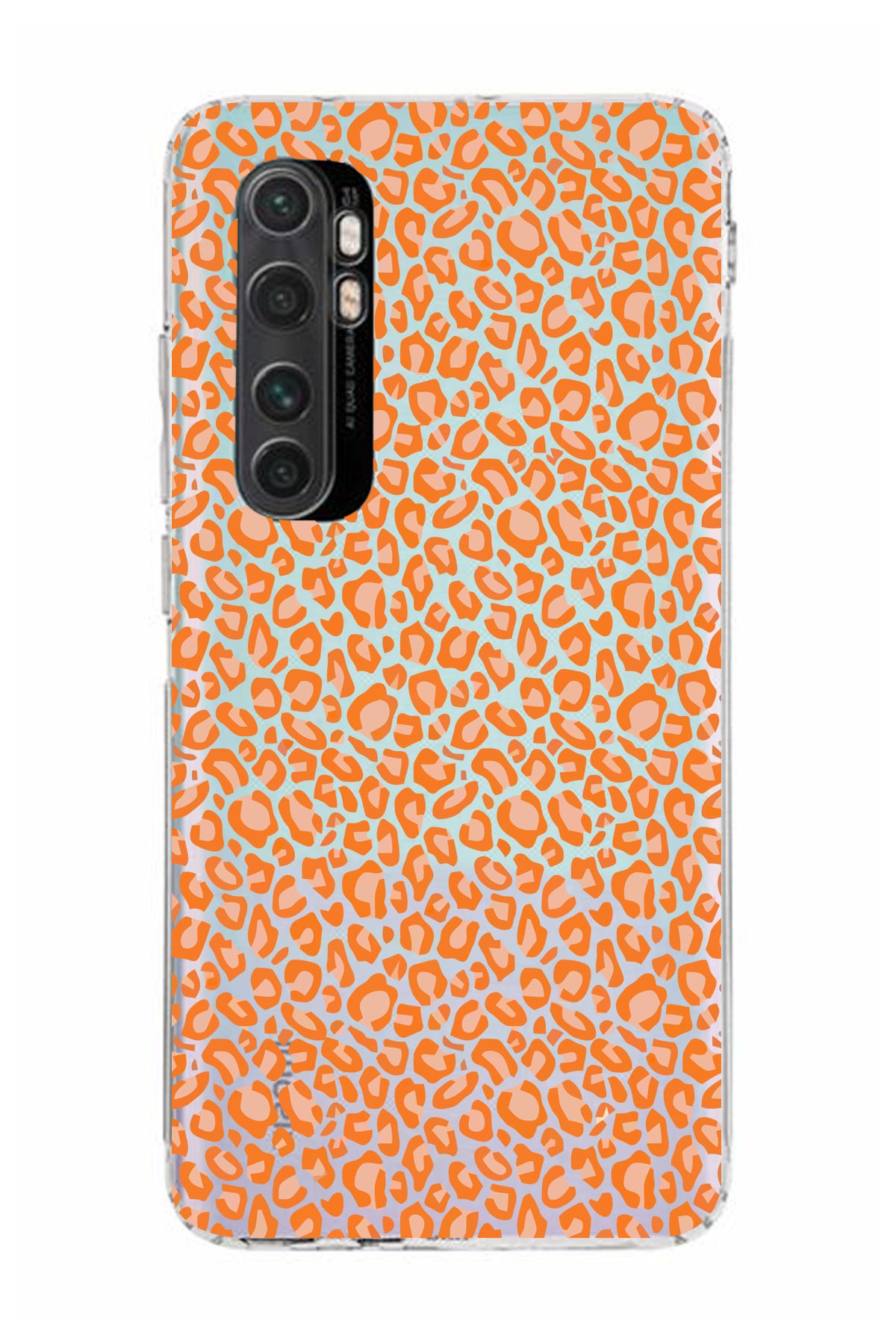 moonset Xiaomi Mi Note 10 Lite Uyumlu Turuncu Leopar Tasarımlı Baskılı Şeffaf Telefon Kılıfı
