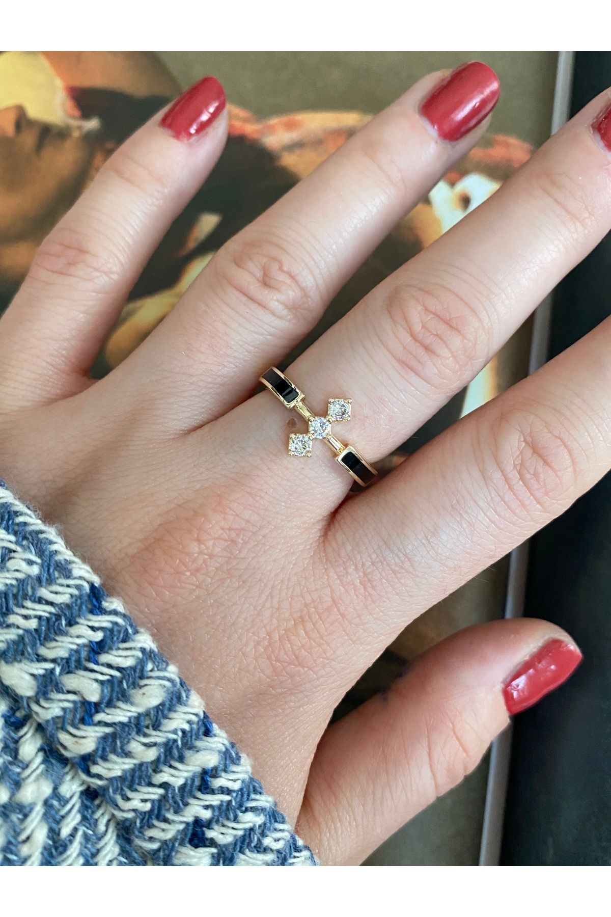 Pinery Jewels 3 Taşlı Minimal Ayarlanabilir Kadın Yüzük