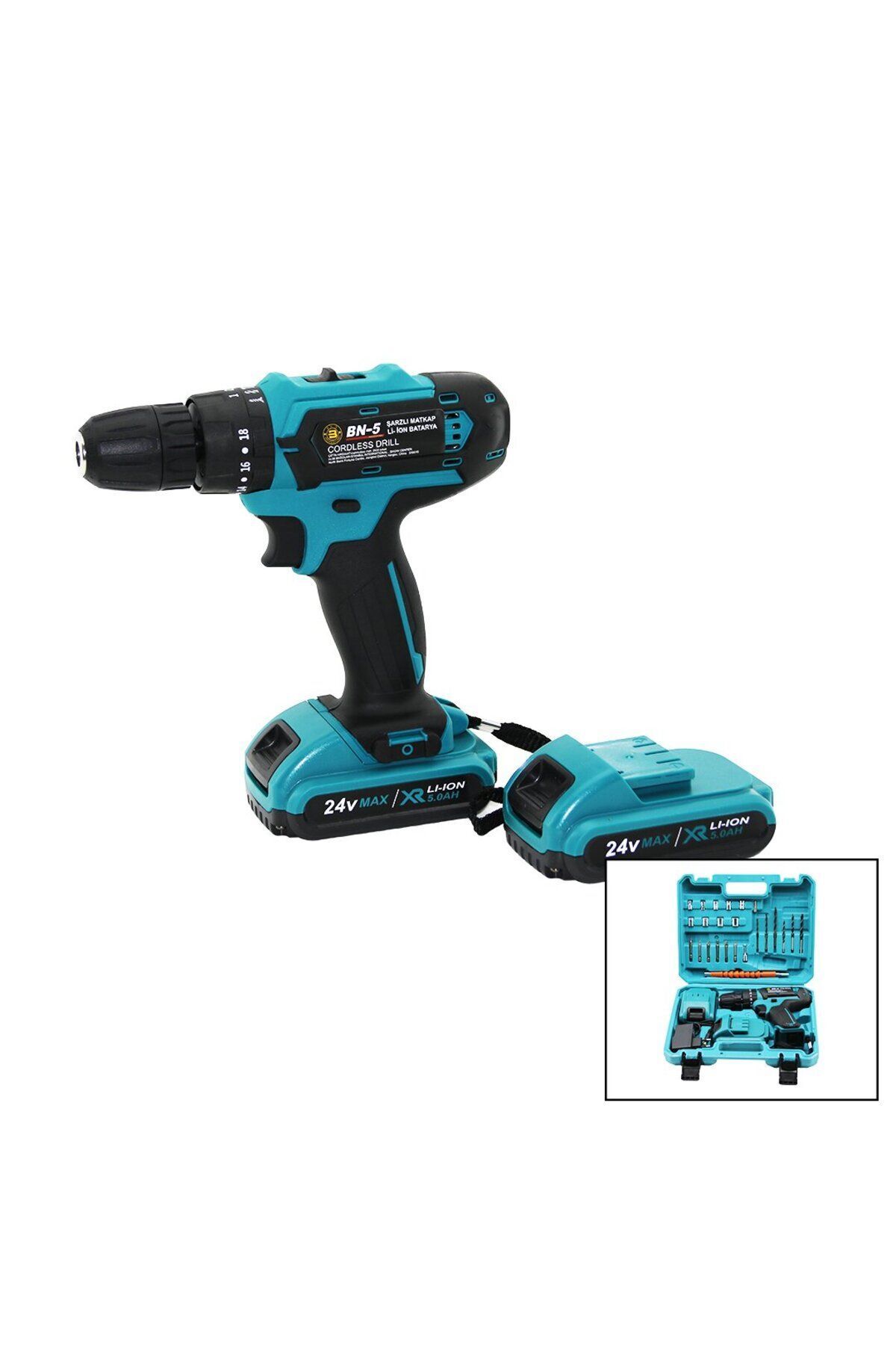 teknotrust MAVİ 1250 RPM BN-5 F-136 CORDLESS DRILL FULL ŞARJLI=24V=5.0Ah - 2 BATARYA MATKAP SETİ ÇANTALI (2818