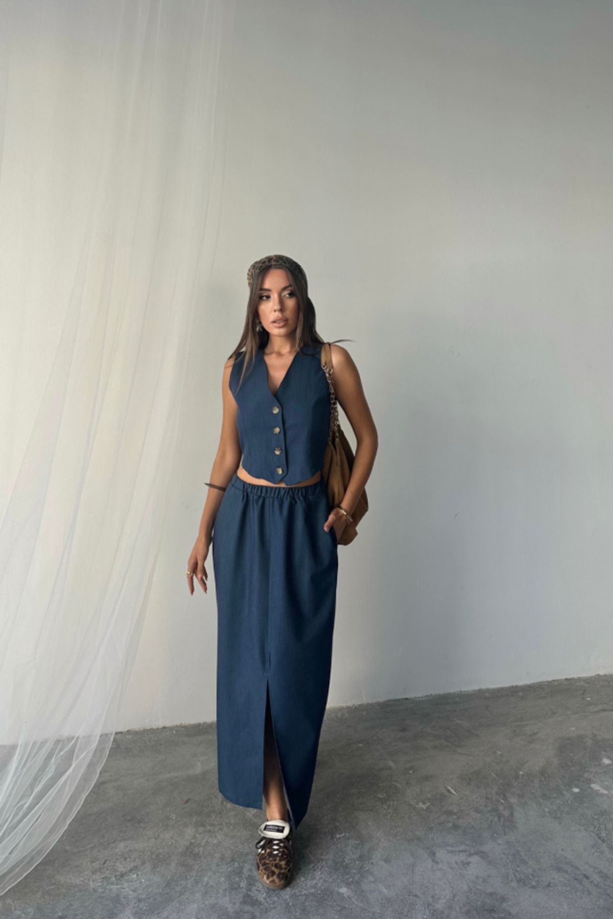 velmorafashion YELEK - YIRTMAÇLI ETEK TAKIM - İndigo