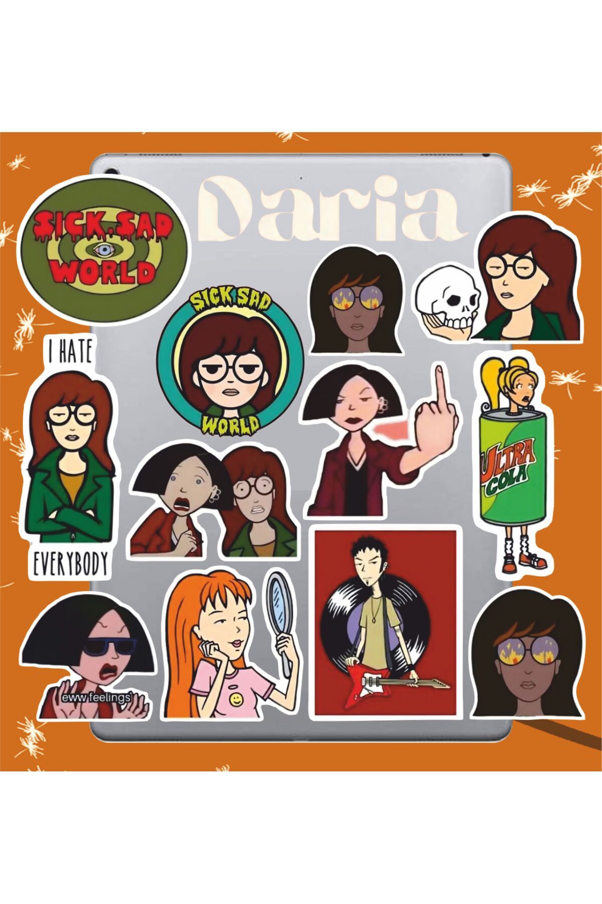 hediyenebak Daria Sticker Seti | Laptop Ajanda PC Tablet Telefon Defter Etiket Bullet Journal
