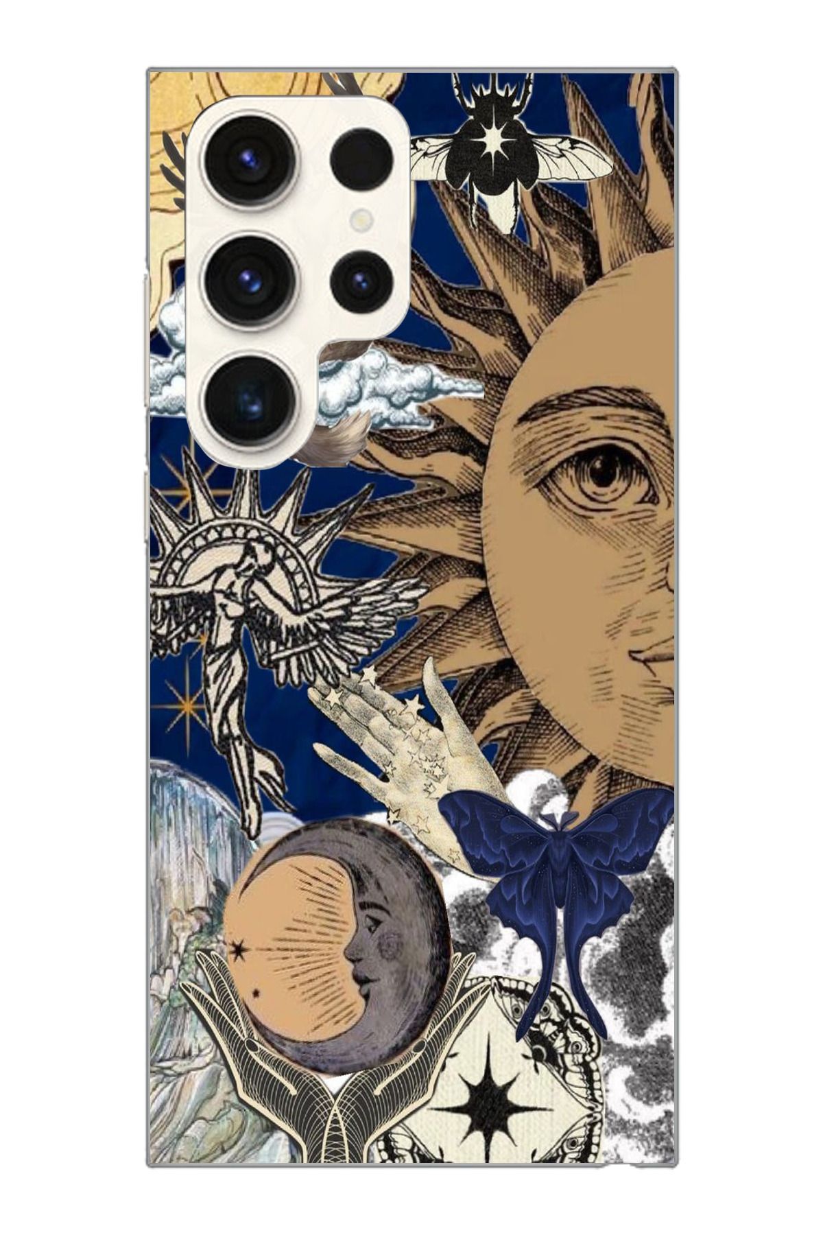 moonset Samsung Galaxy S25 Ultra Uyumlu Güneş Kolaj Tasarımlı Baskılı Şeffaf Telefon Kılıfı