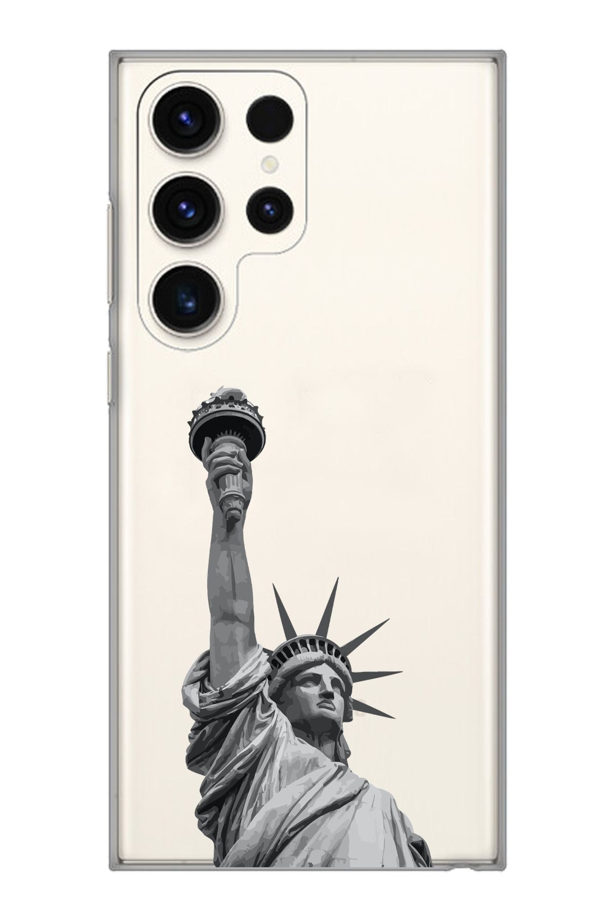 moonset Samsung Galaxy S22 Ultra Uyumlu Özgürlük Heykeli Tasarımlı Baskılı Şeffaf Telefon Kılıfı