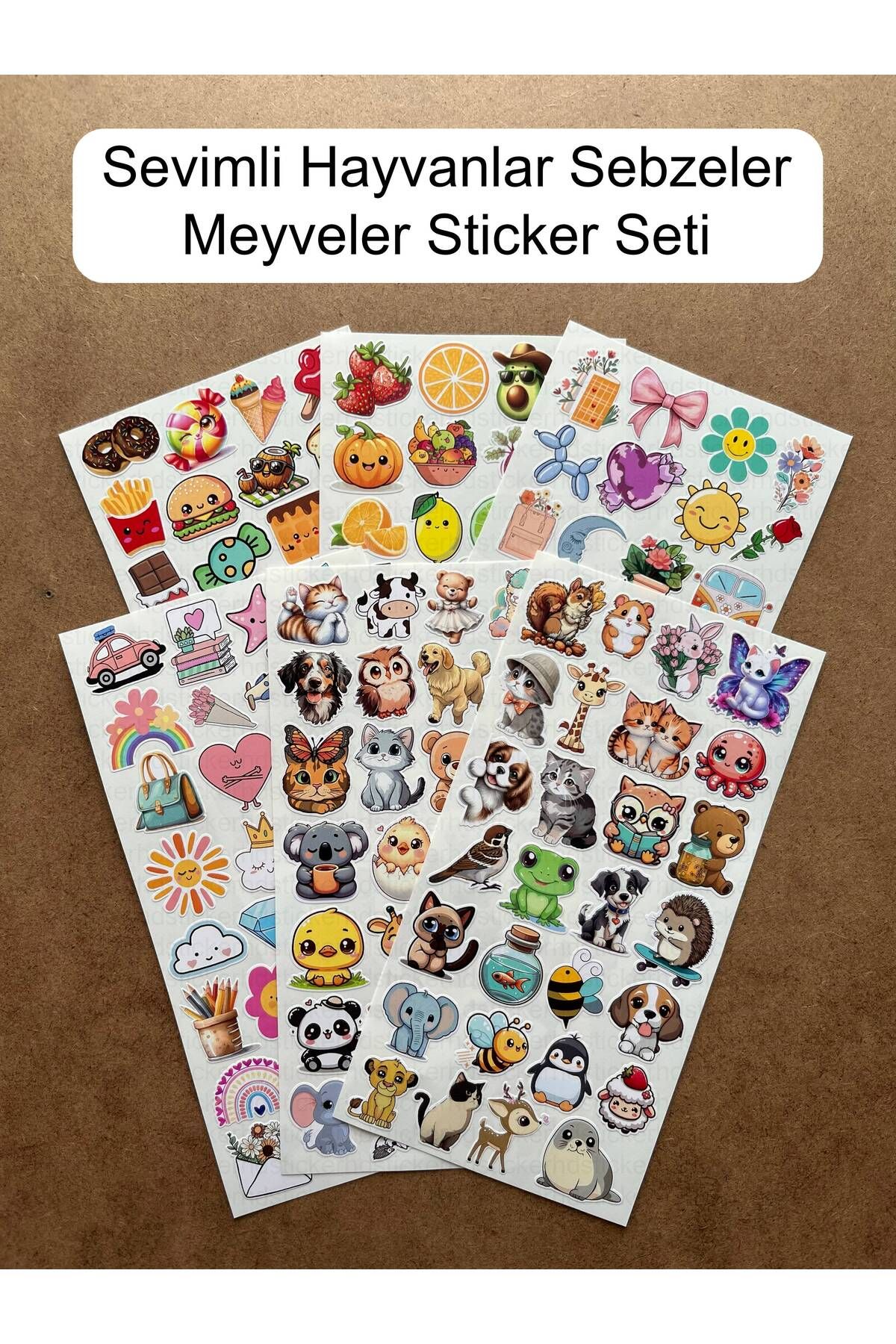 hdsticker 190 Adet Sevimli Etiket Kedi, Çiçek, Sebze, Pasta, Hayvan, Meyve Öğretici Çocuk Odası Sticker Seti
