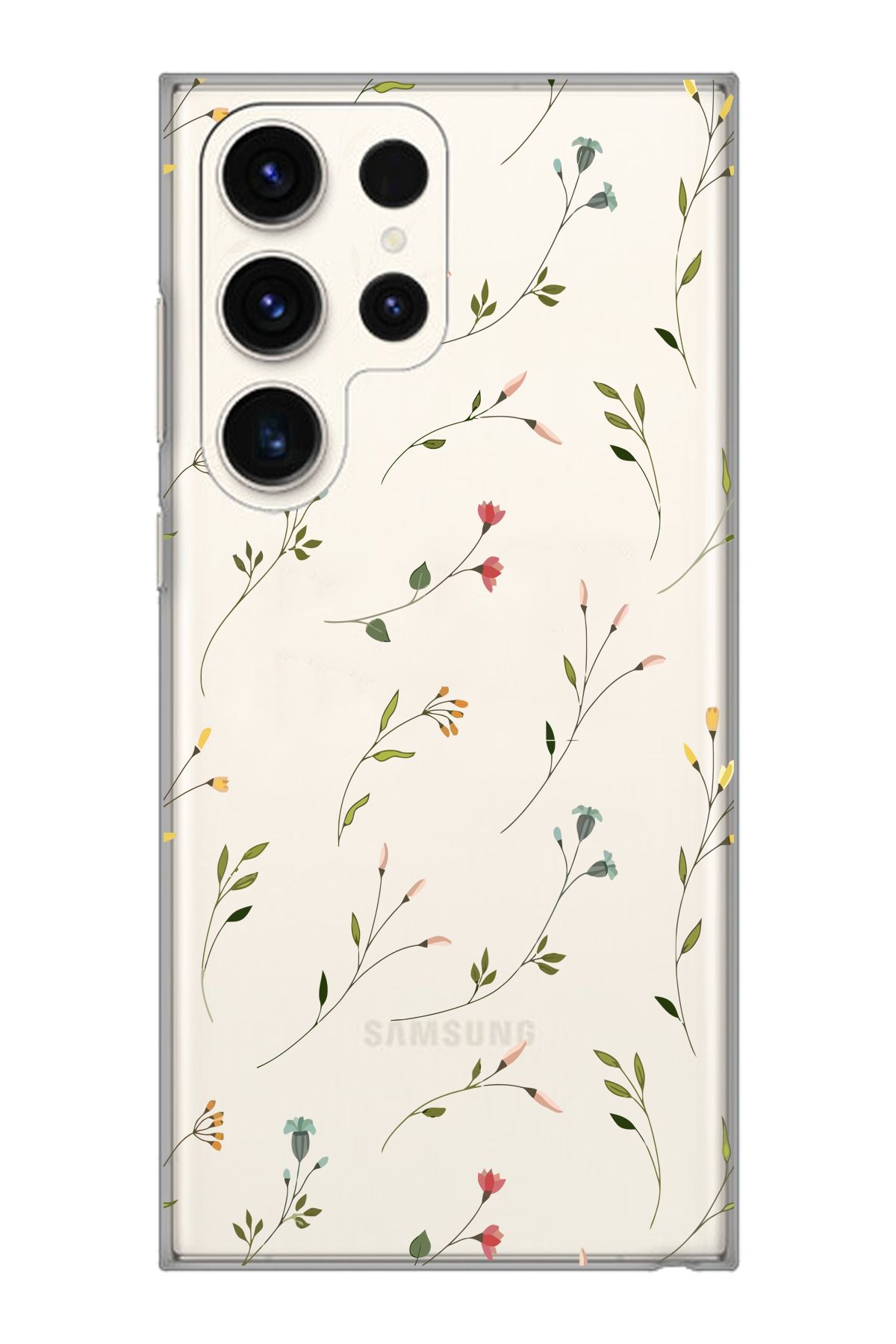 moonset Samsung Galaxy S24 Ultra Uyumlu Çiçekler Tasarımlı Baskılı Şeffaf Telefon Kılıfı