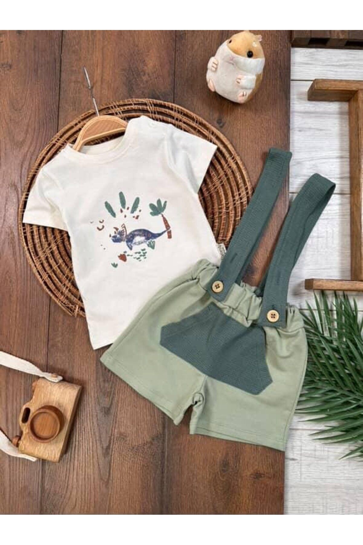 Kids Kingdom Yeşil Detaylı Kanguru Cepli Çıtçıtlı Düğmeli 2li Erkek Bebek Takım