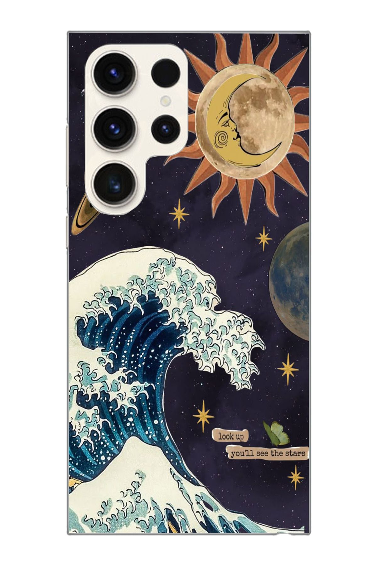 moonset Samsung Galaxy S25 Ultra Uyumlu Dalga ve Güneş Tasarımlı Baskılı Şeffaf Telefon Kılıfı