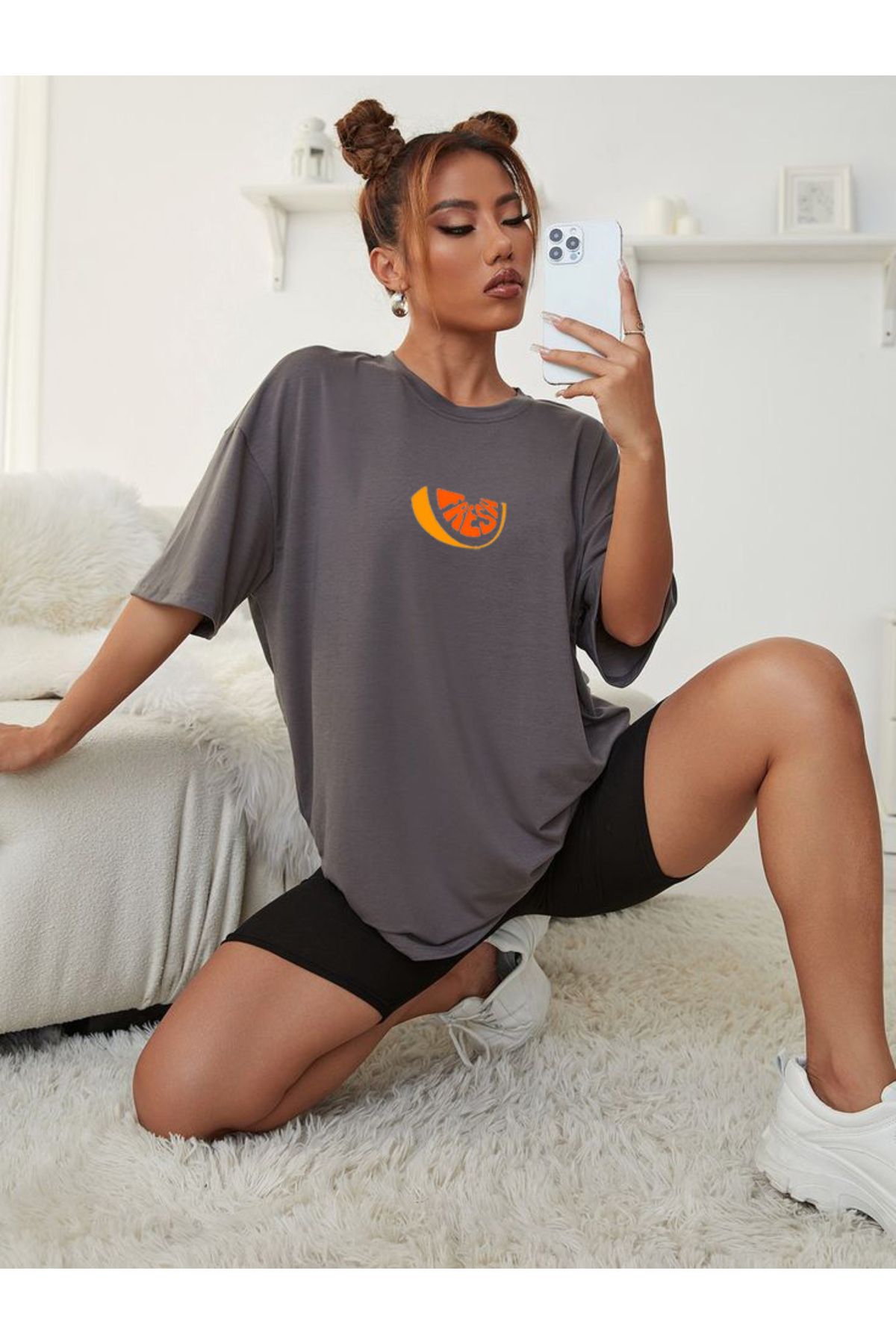 SEL WEAR Kadın yazlık pamuklu kumaş (FRESH) baskılı oversize t-shirt