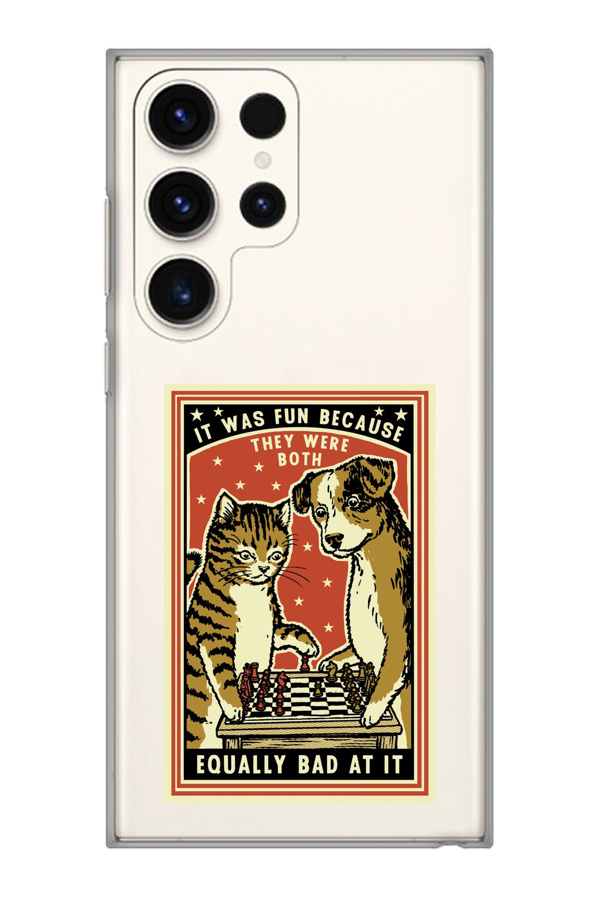 moonset Samsung Galaxy S25 Ultra Uyumlu Kedi ve Köpek Tasarımlı Baskılı Şeffaf Telefon Kılıfı