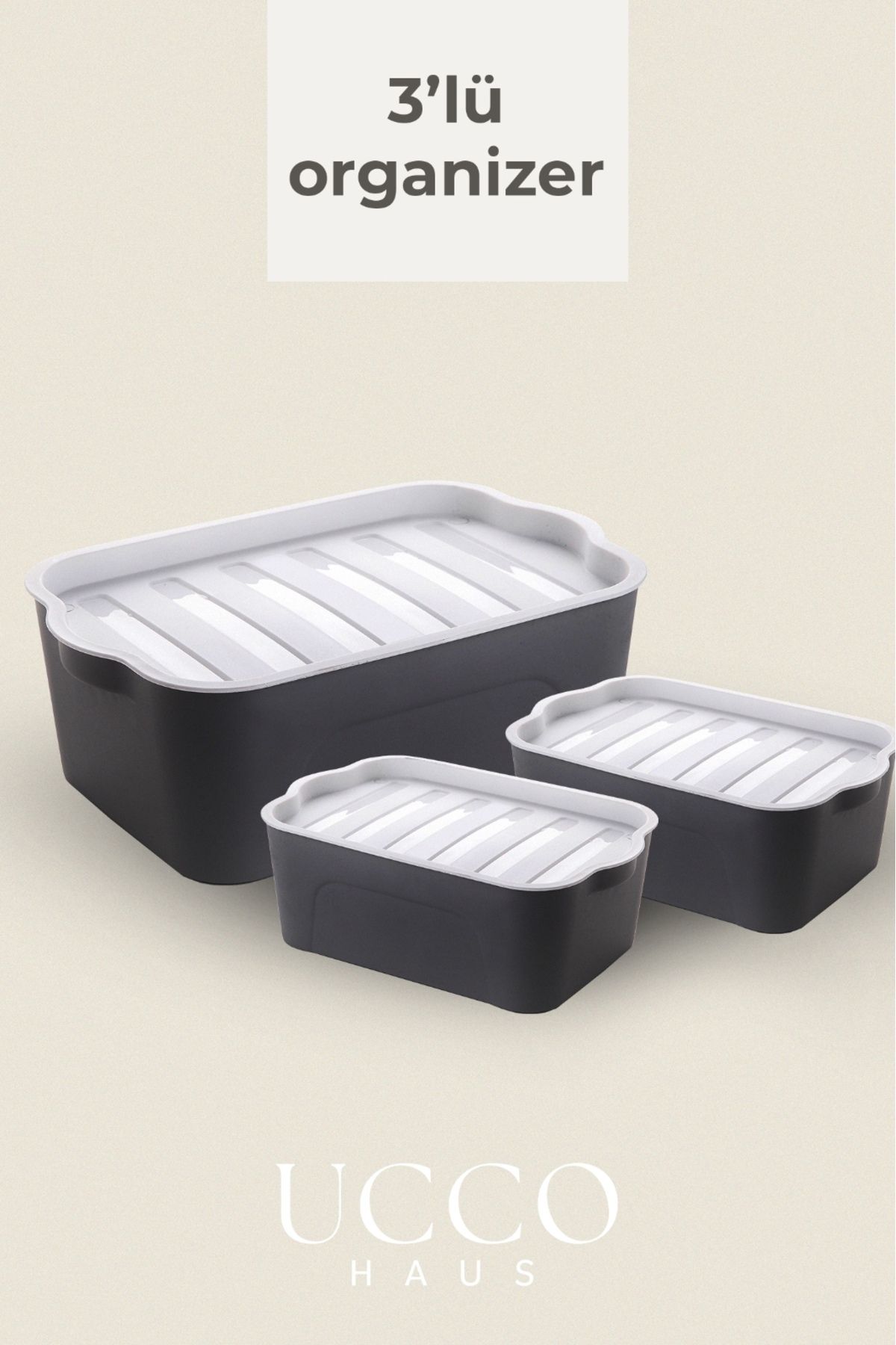 UCCO 3’lü Kapaklı Organizer Kutu Saklama Kabı Seti – 2x2 Litre 1x5 Litre- BPA Free- Buzdolabı Düzenleyici