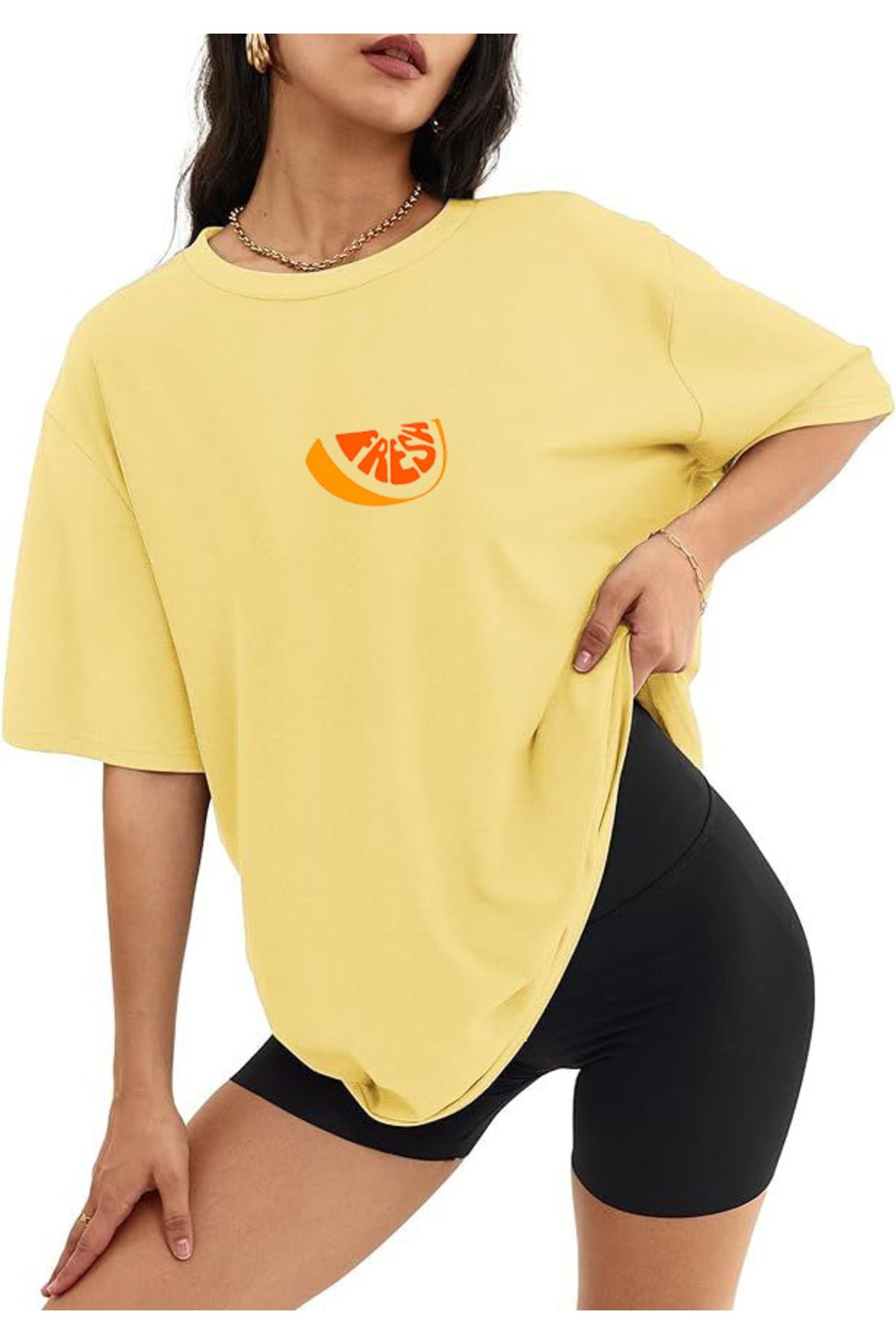 SEL WEAR Kadın yazlık pamuklu kumaş (FRESH) baskılı oversize t-shirt