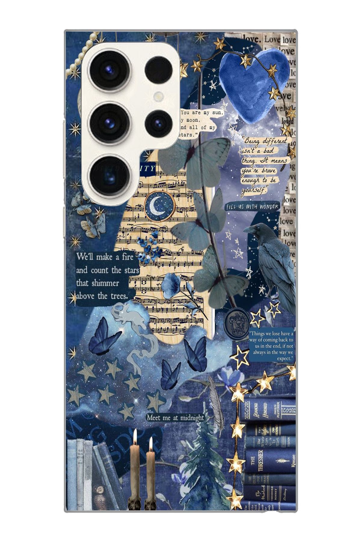 moonset Samsung Galaxy S25 Ultra Uyumlu Kolaj Tasarımlı Baskılı Şeffaf Telefon Kılıfı