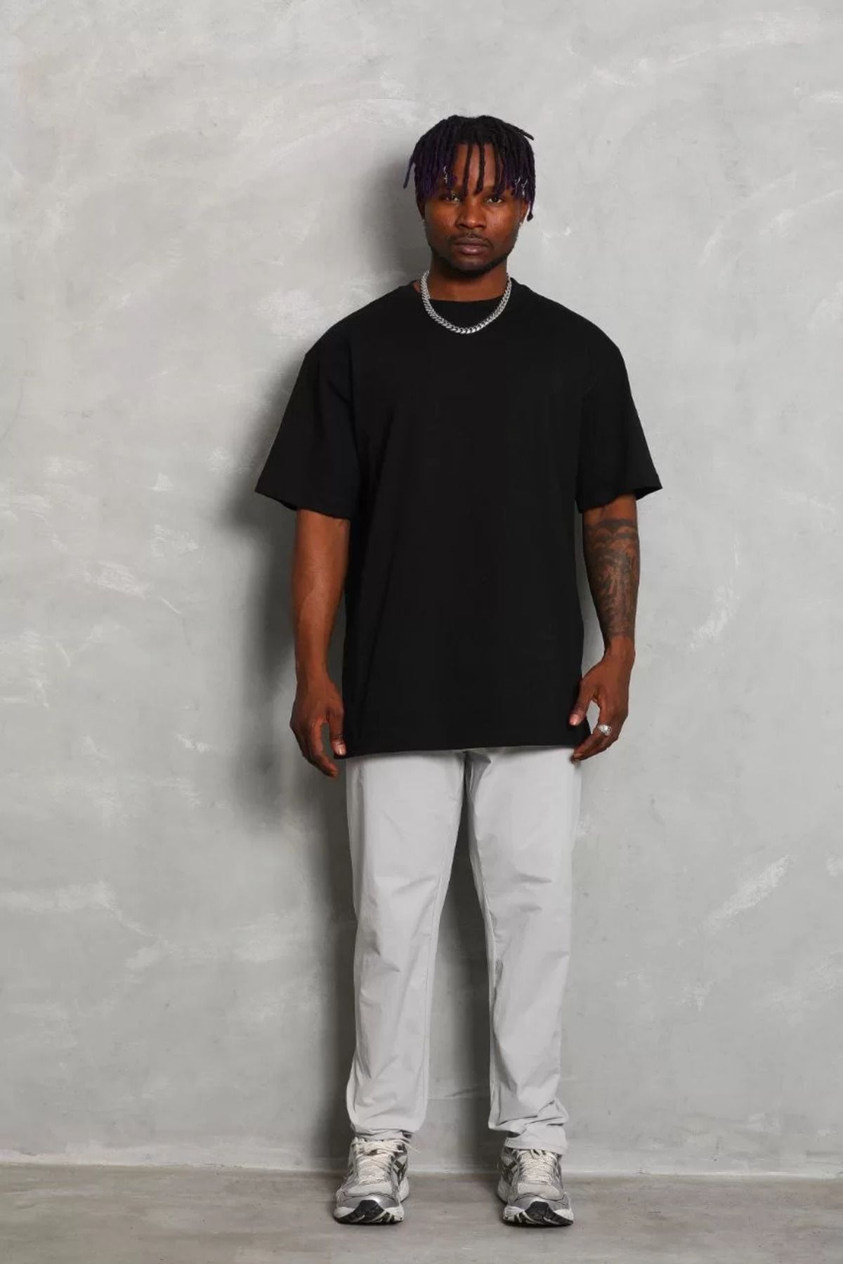 FantaziAtölyesi Unisex Oversize Düz Bisiklet Yaka T-Shirt - Siyah