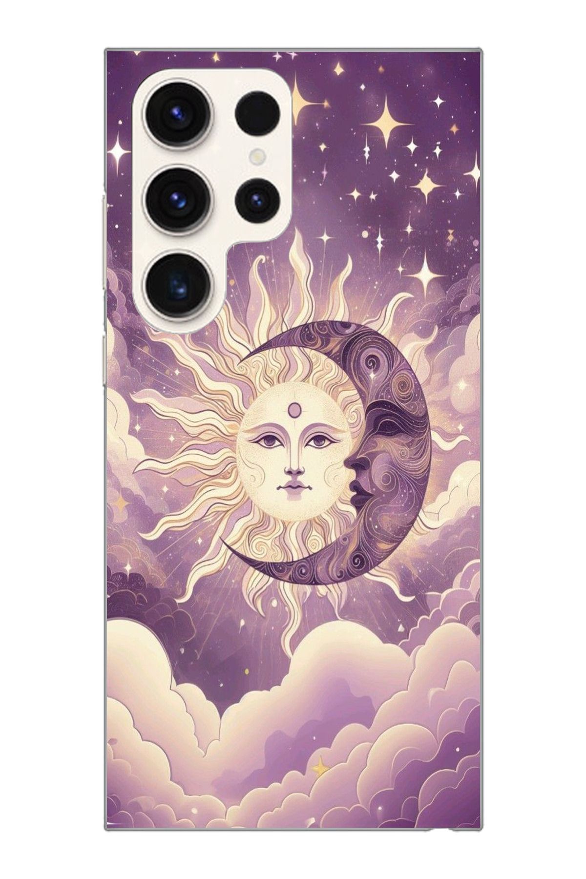 moonset Samsung Galaxy S25 Ultra Uyumlu Ay ve Güneş Tasarımlı Baskılı Şeffaf Telefon Kılıfı