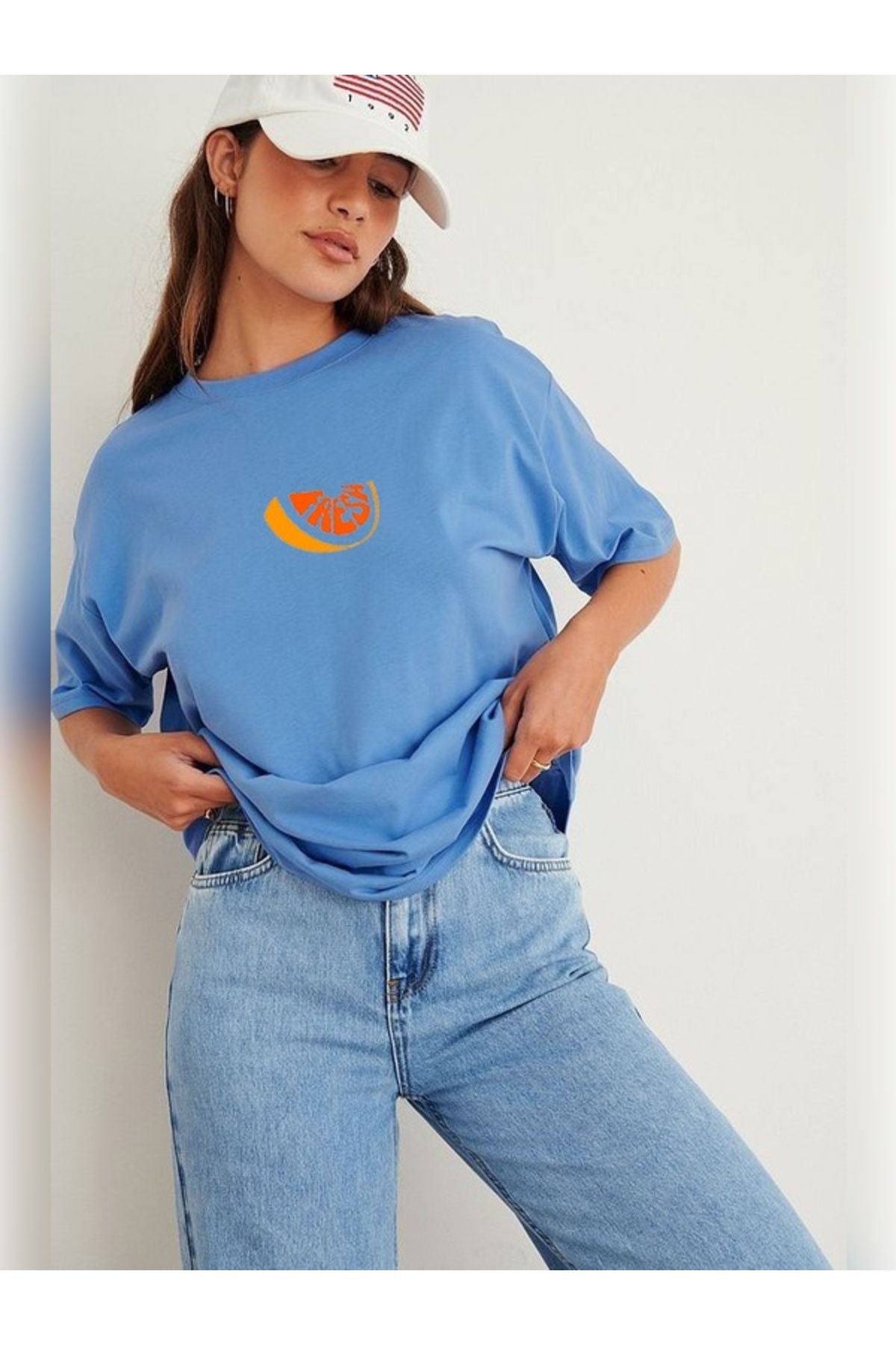 SEL WEAR Kadın yazlık pamuklu kumaş (FRESH) baskılı oversize t-shirt