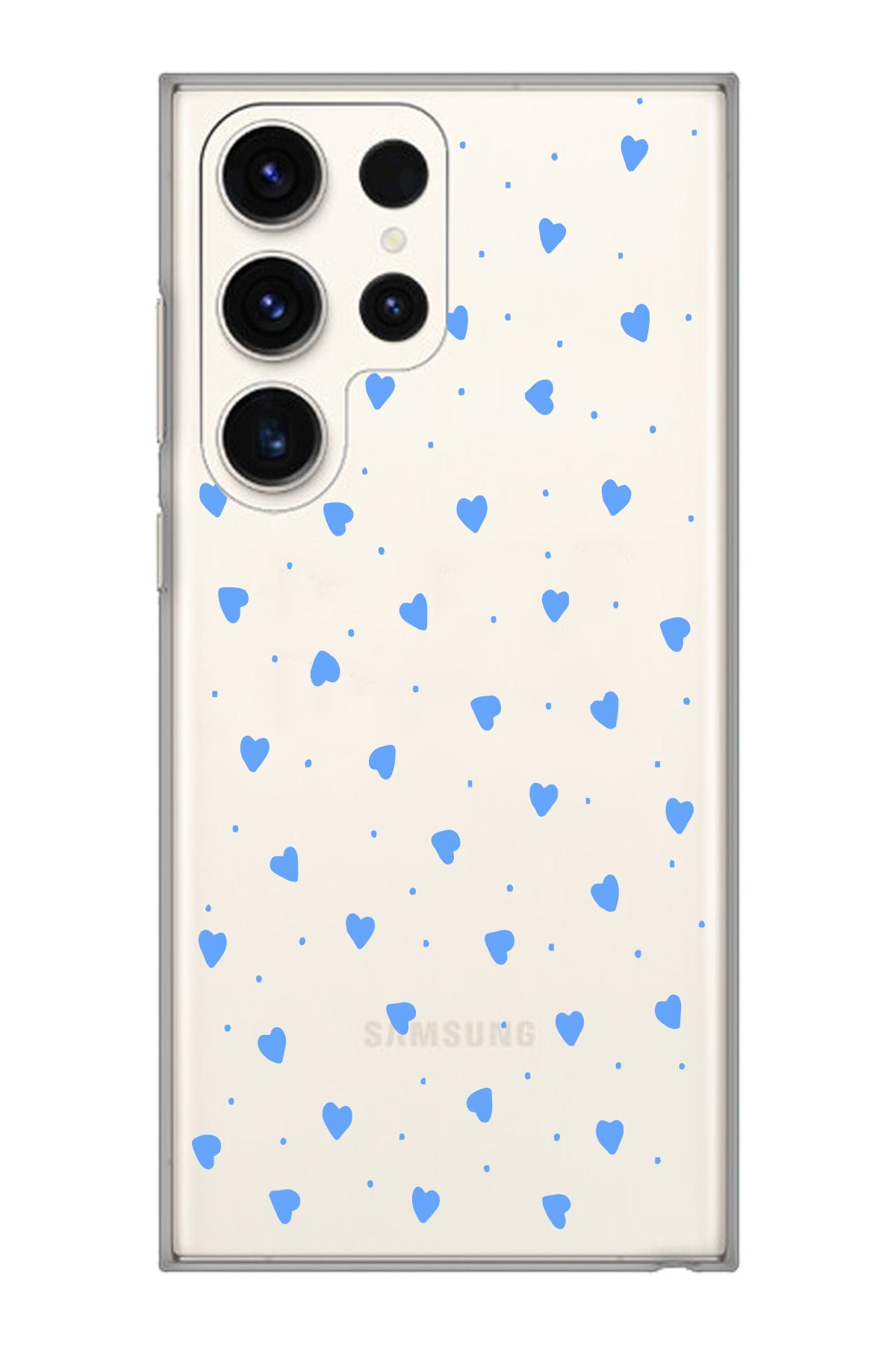 moonset Samsung Galaxy S22 Ultra Uyumlu Minik Kalpler Tasarımlı Baskılı Şeffaf Telefon Kılıfı