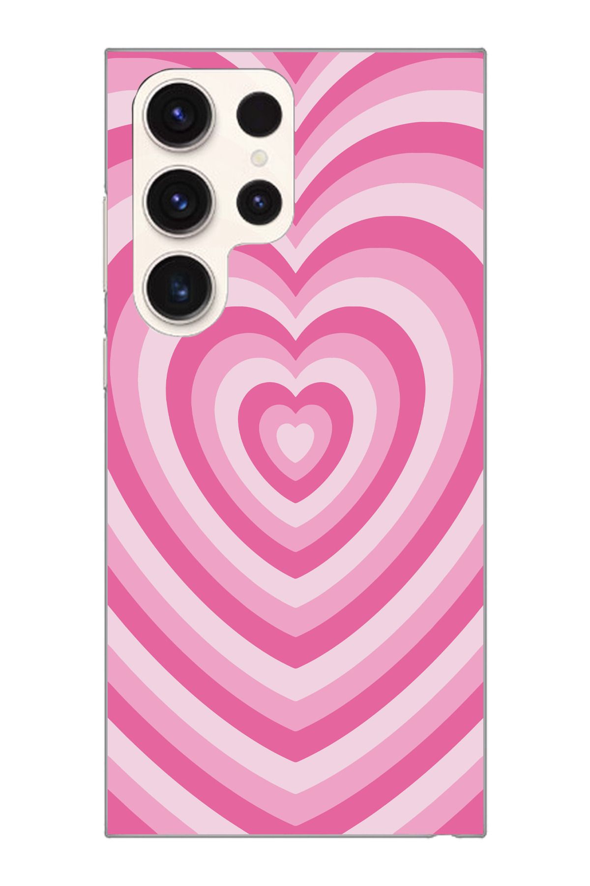moonset Samsung Galaxy S24 Ultra Uyumlu Pembe Kalp Tasarımlı Baskılı Şeffaf Telefon Kılıfı