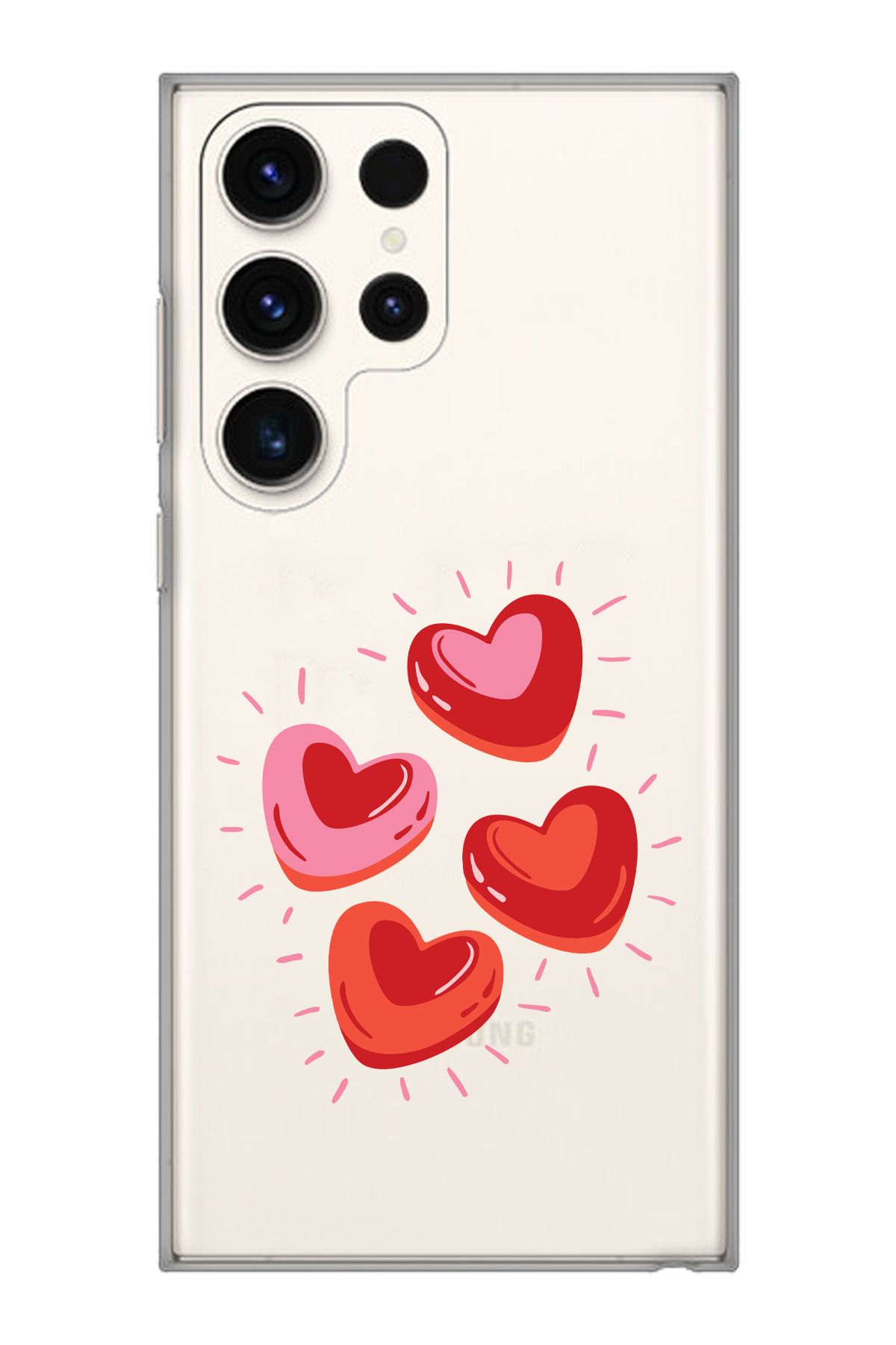 moonset Samsung Galaxy S22 Ultra Uyumlu Kalpler Tasarımlı Baskılı Şeffaf Telefon Kılıfı