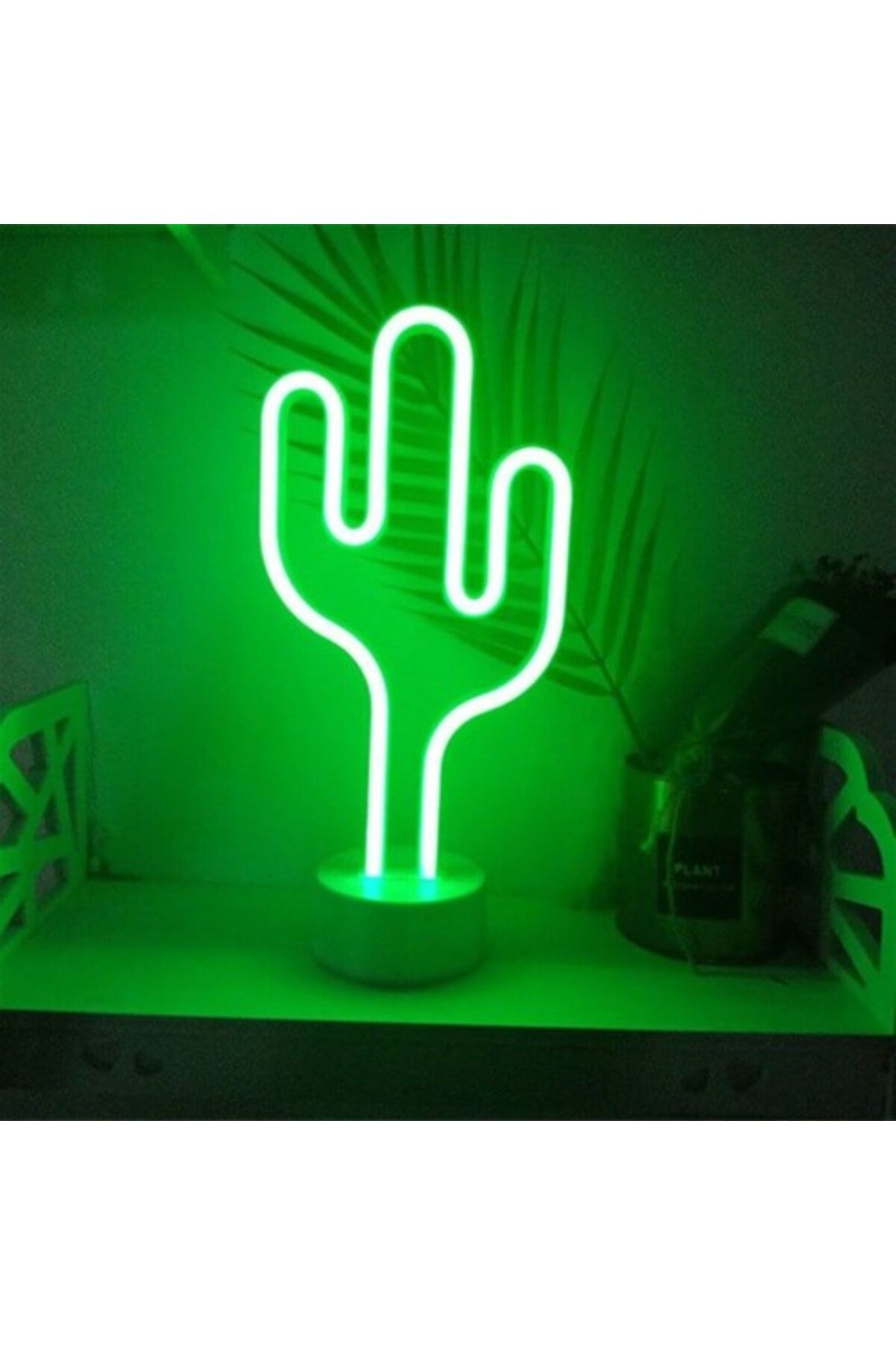 Shop58 Neon Işıklı Kaktüs Masa Gece Lambası USB+Pil