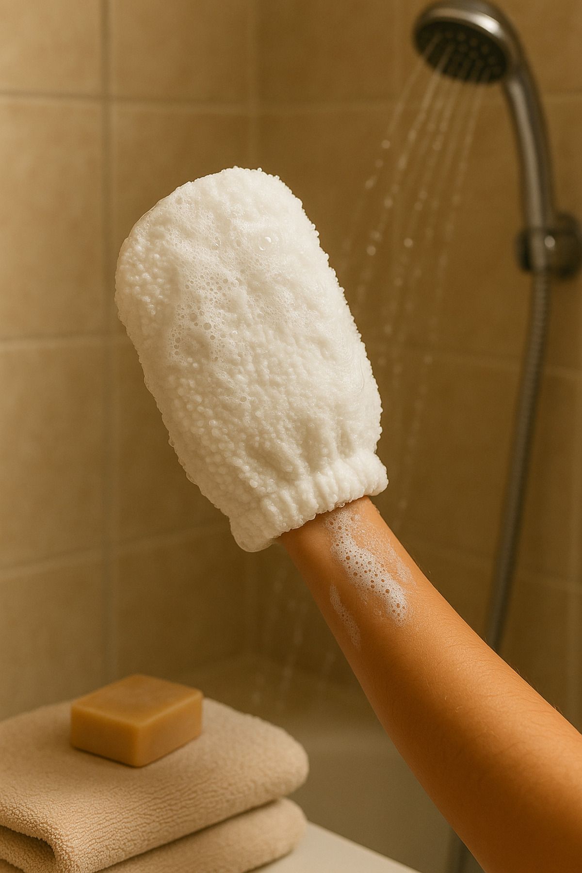 YILDIZ DİJİTAL HOME Star Home's Peluş Duş Kesesi Krem - Yumuşak Peeling & Nazik Temizlik - El Yapımı