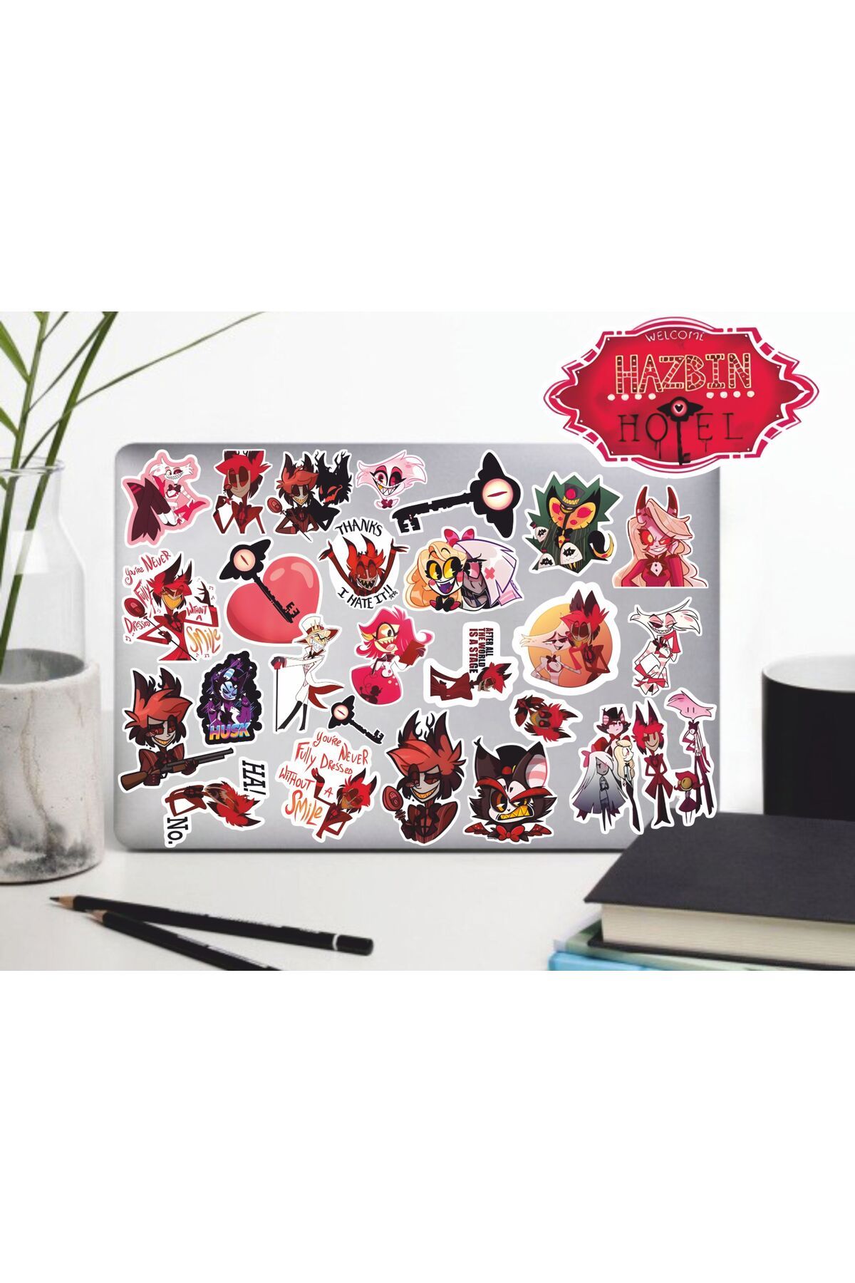 hediyenebak Hazbin Hotel V1 Sticker Seti | Laptop Ajanda PC Tablet Telefon Defter Etiket Bullet Journal