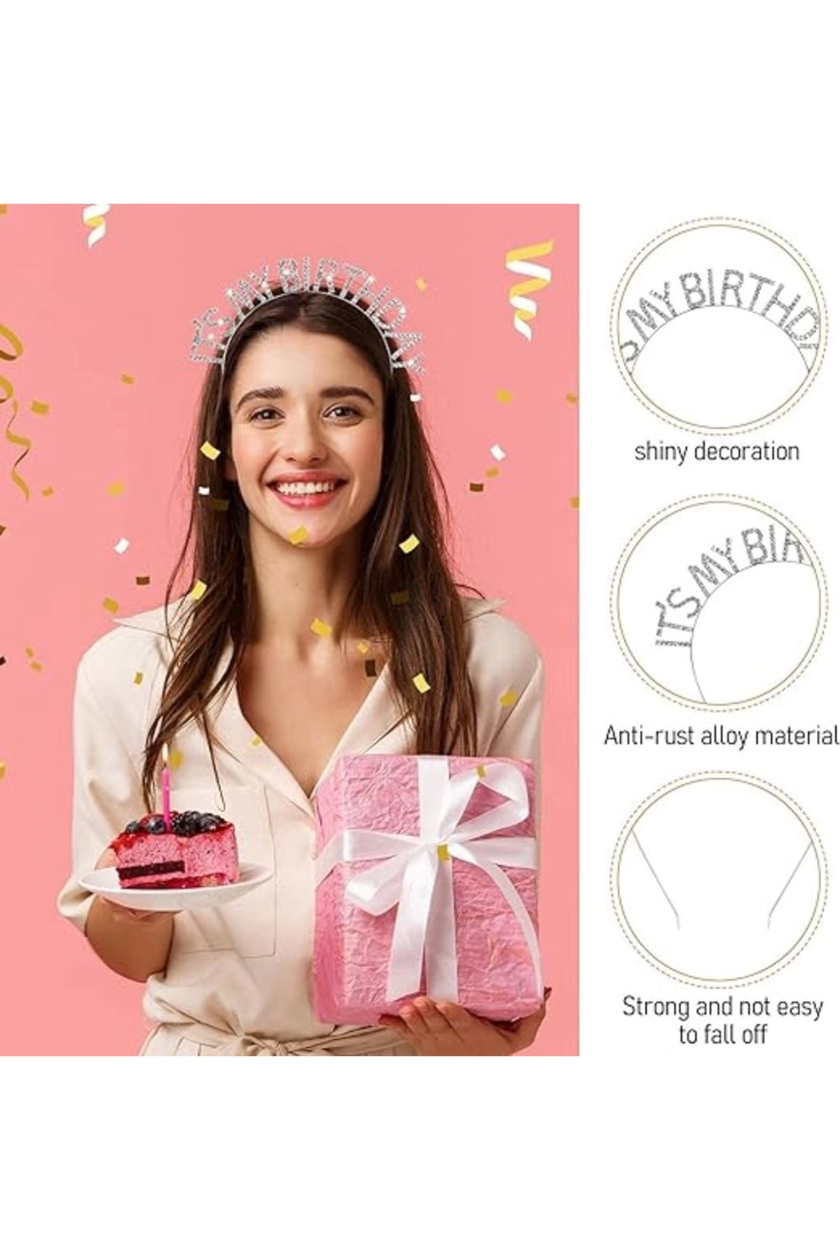 YNT İthalat Kristal Taşlı Gümüş Renk İt39s My Birthday Yazılı Doğum Günü Parti Tacı 14x16 Cm