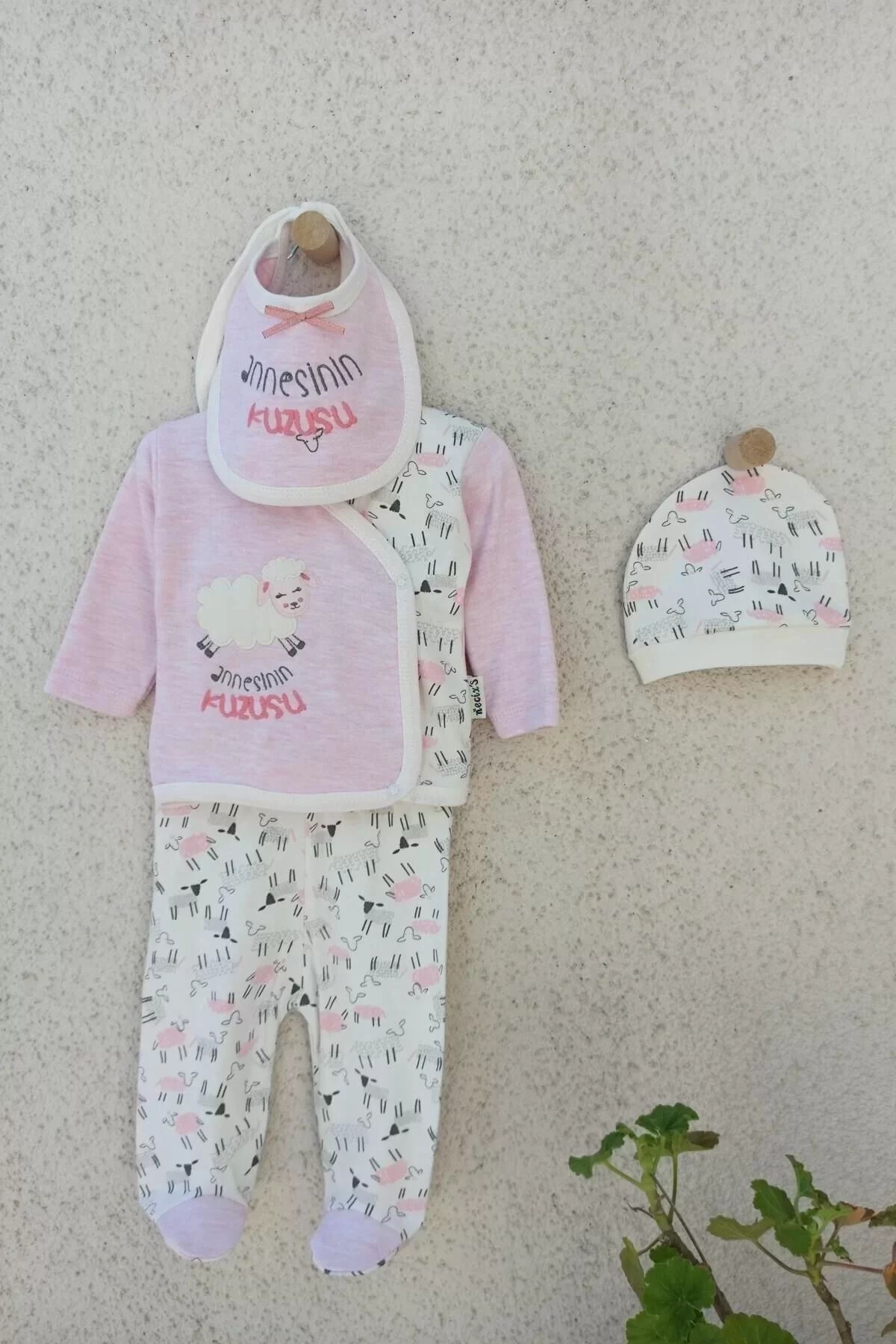 Shop58 Annesinin Kuzusu Şapkalı Eldivenli 5'li Kız Zıbın Seti 0-3 Ay