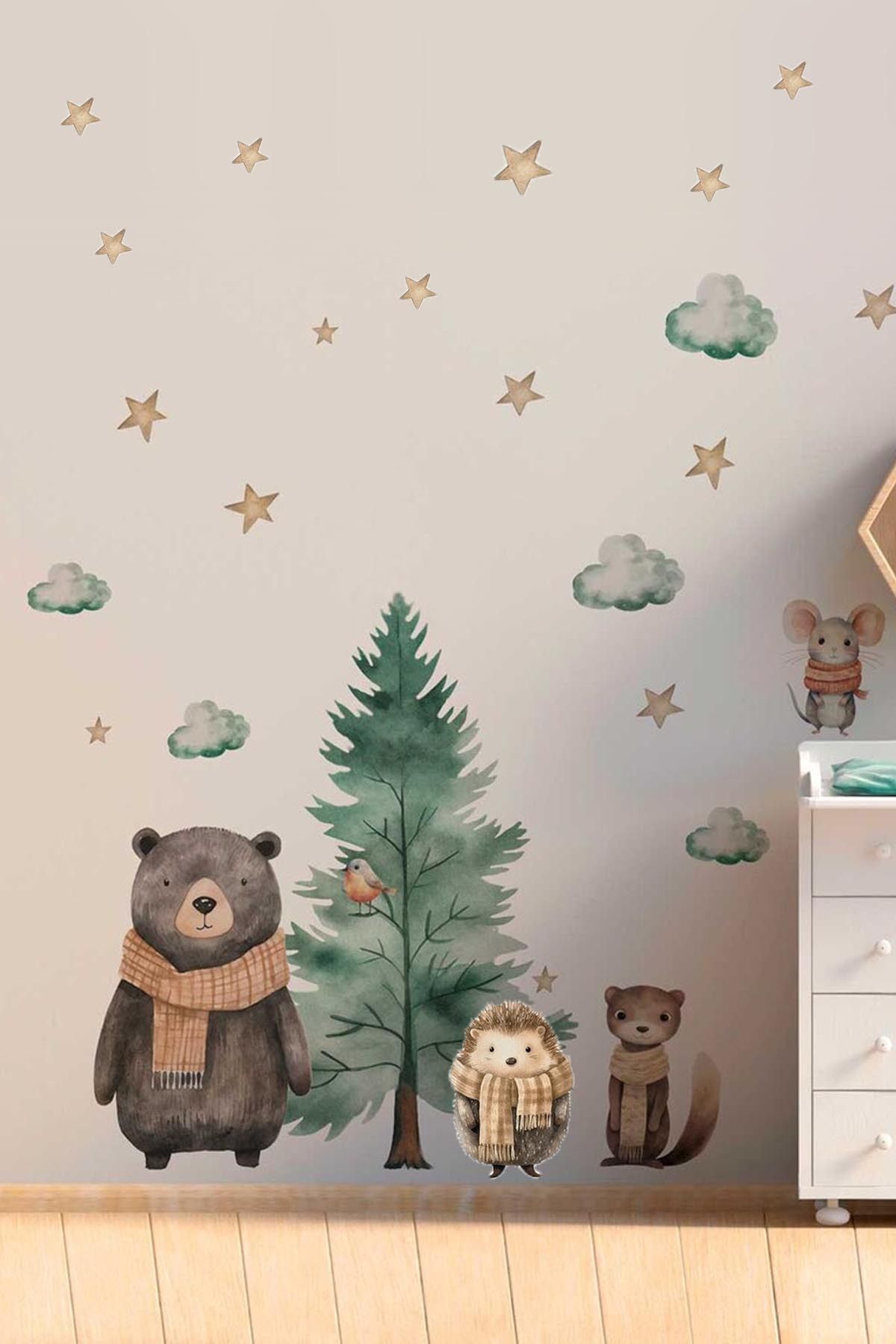 KT Decor Woodland Orman Arkadaşları Sevimli Hayvanlar Diyarı Duvar Sticker Seti