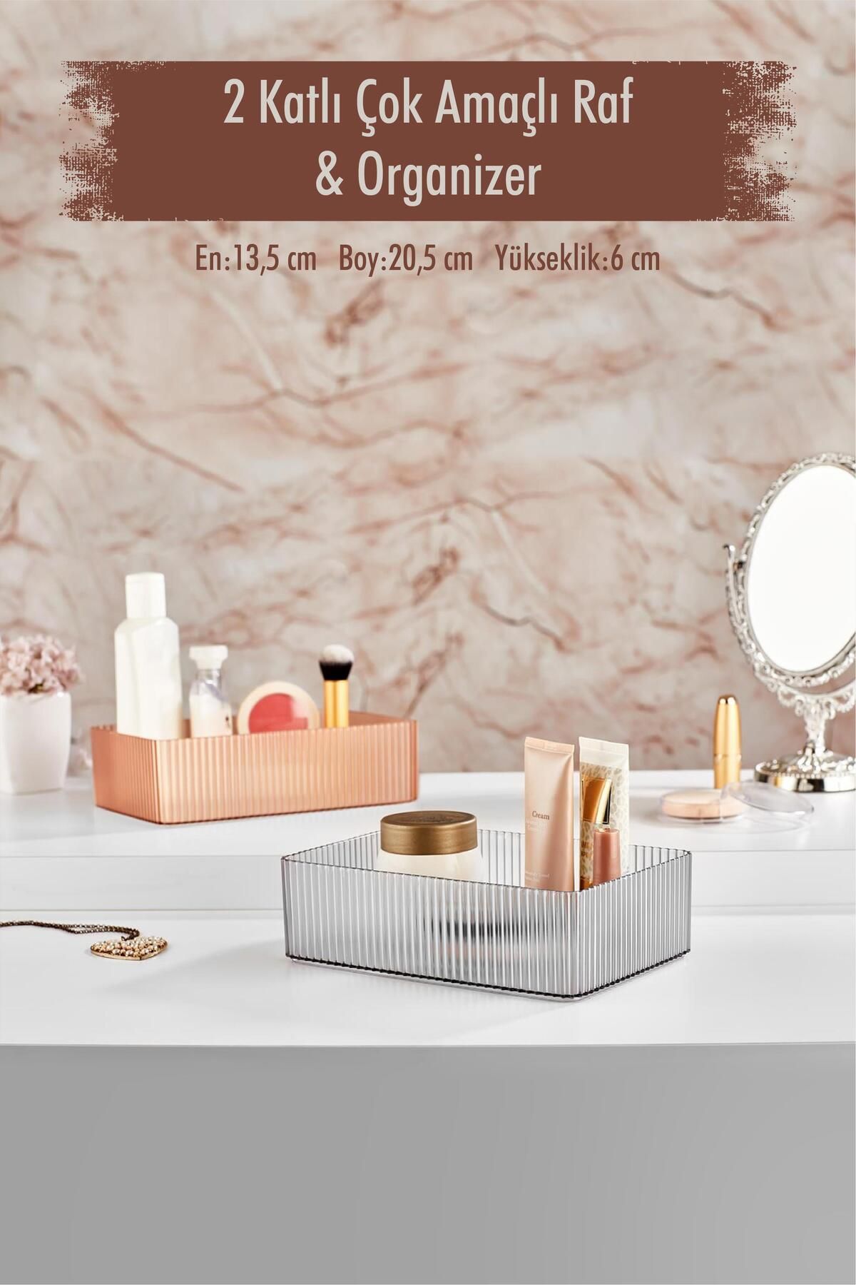 Shop58 2 Katlı Kullanılabilen Makyaj Kutusu & Çok Amaçlı Kutu & Organizer