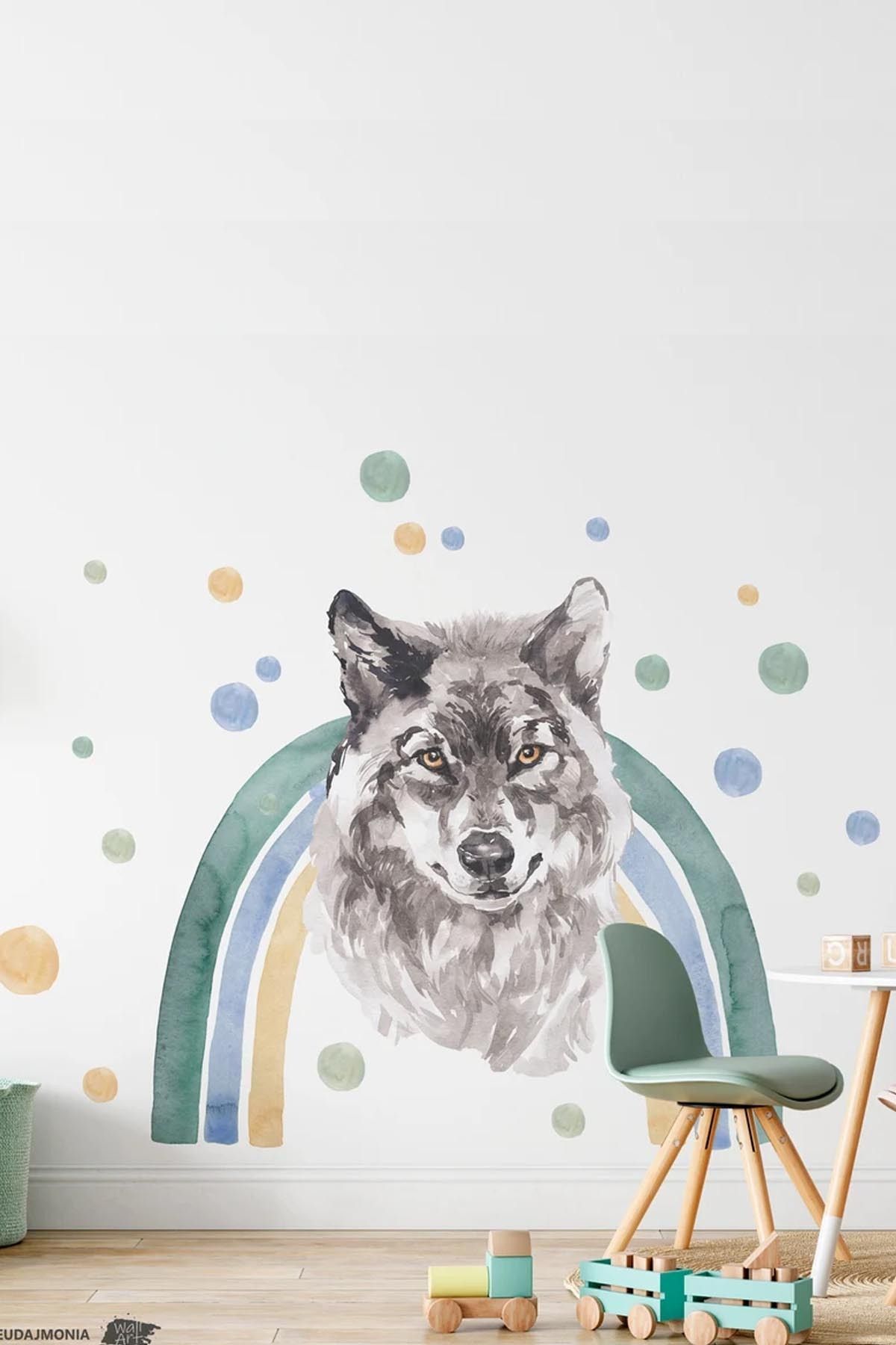 KT Decor Boho Gökkuşağı Puantiyeler ve Sevimli Hayvanlar Pastel Renk Çocuk Odası Duvar Sticker