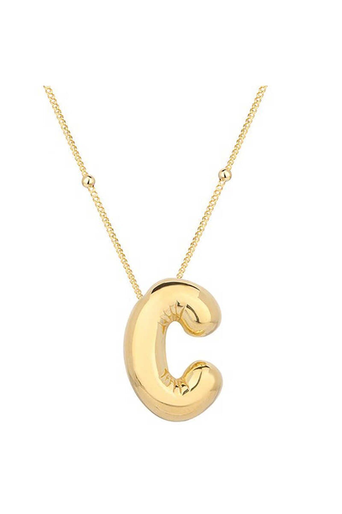 melif accesories Gold Renk-Gümüş Renk Balon C Bijuteri Kolye - Modern Tasarım
