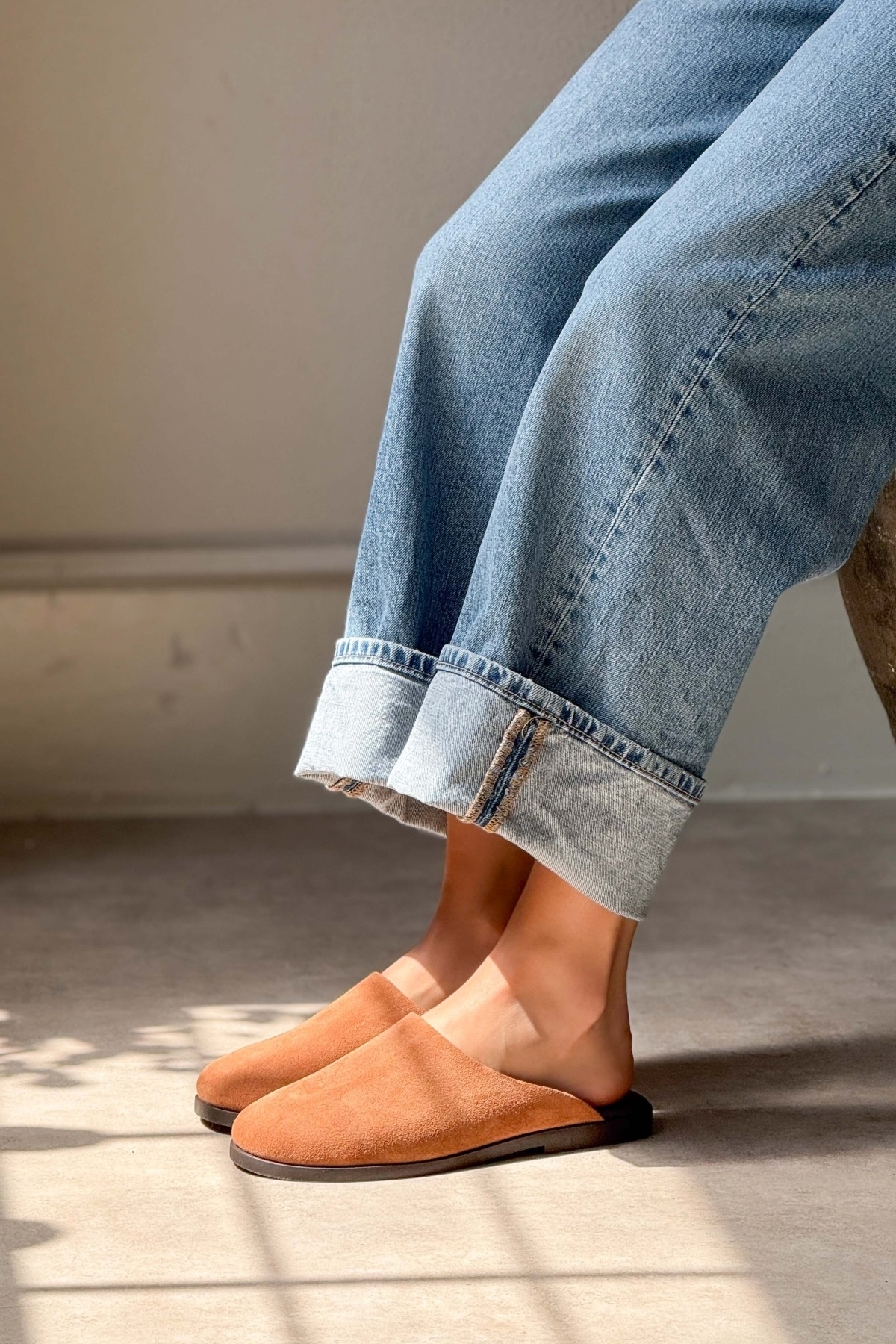 NİŞANTAŞI SHOES-Ricci Tan Genuine Suede Flat Sole Women's Slippers 4