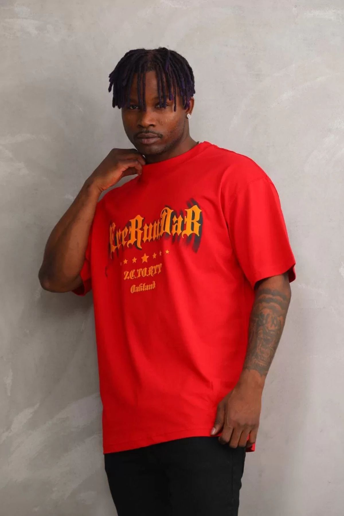 FantaziAtölyesi Unisex Baskılı Oversize T-Shirt - Kırmızı
