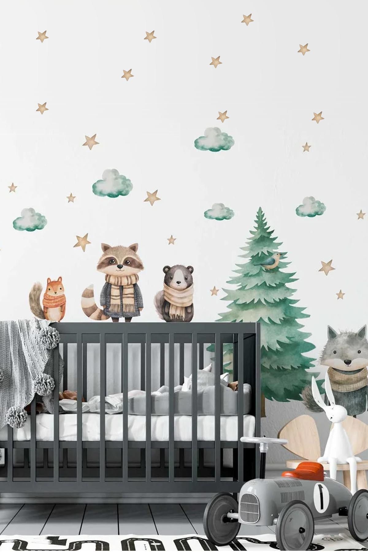 KT Decor Woodland Orman Arkadaşları Sevimli Hayvanlar Diyarı Duvar Sticker Seti
