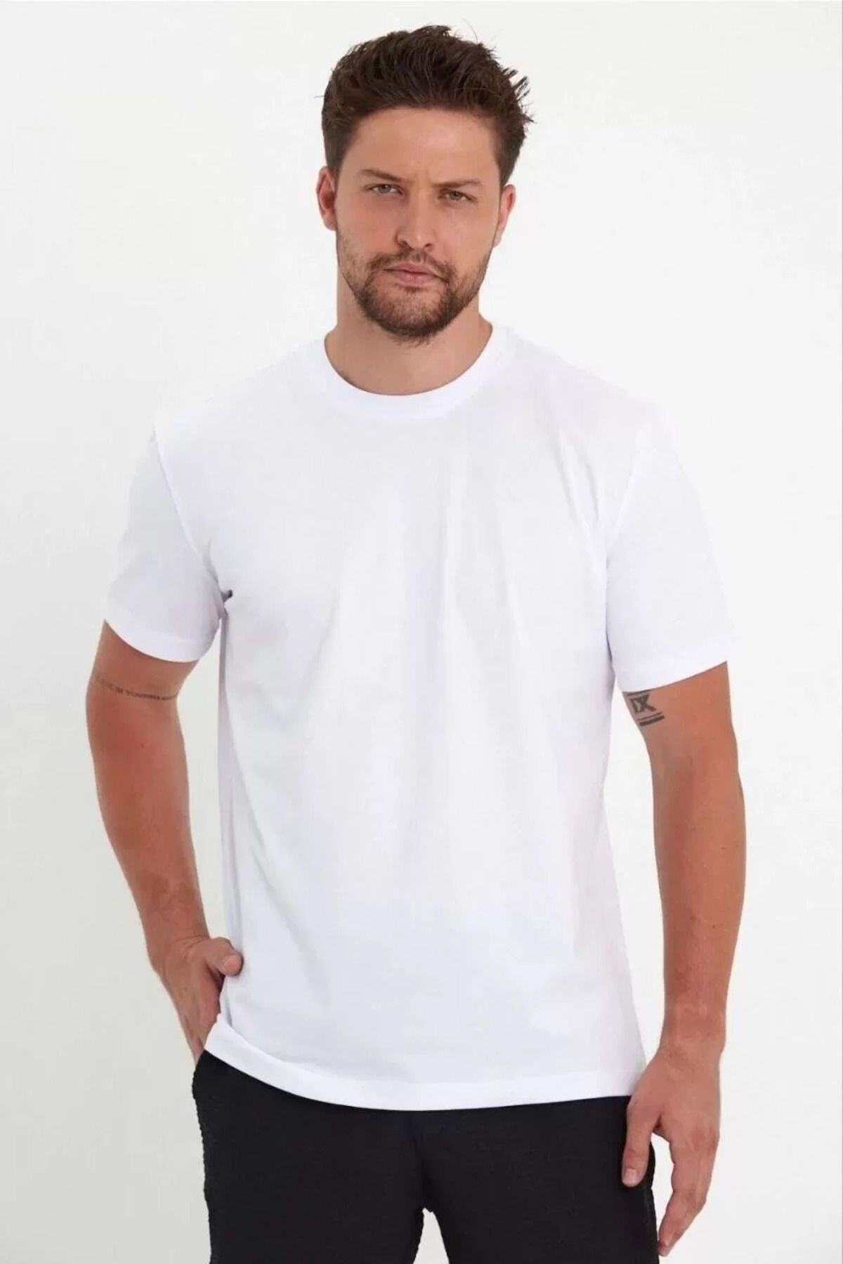 FantaziAtölyesi Erkek 24/1 Düz A Kalite Oversize T-shirt - Beyaz