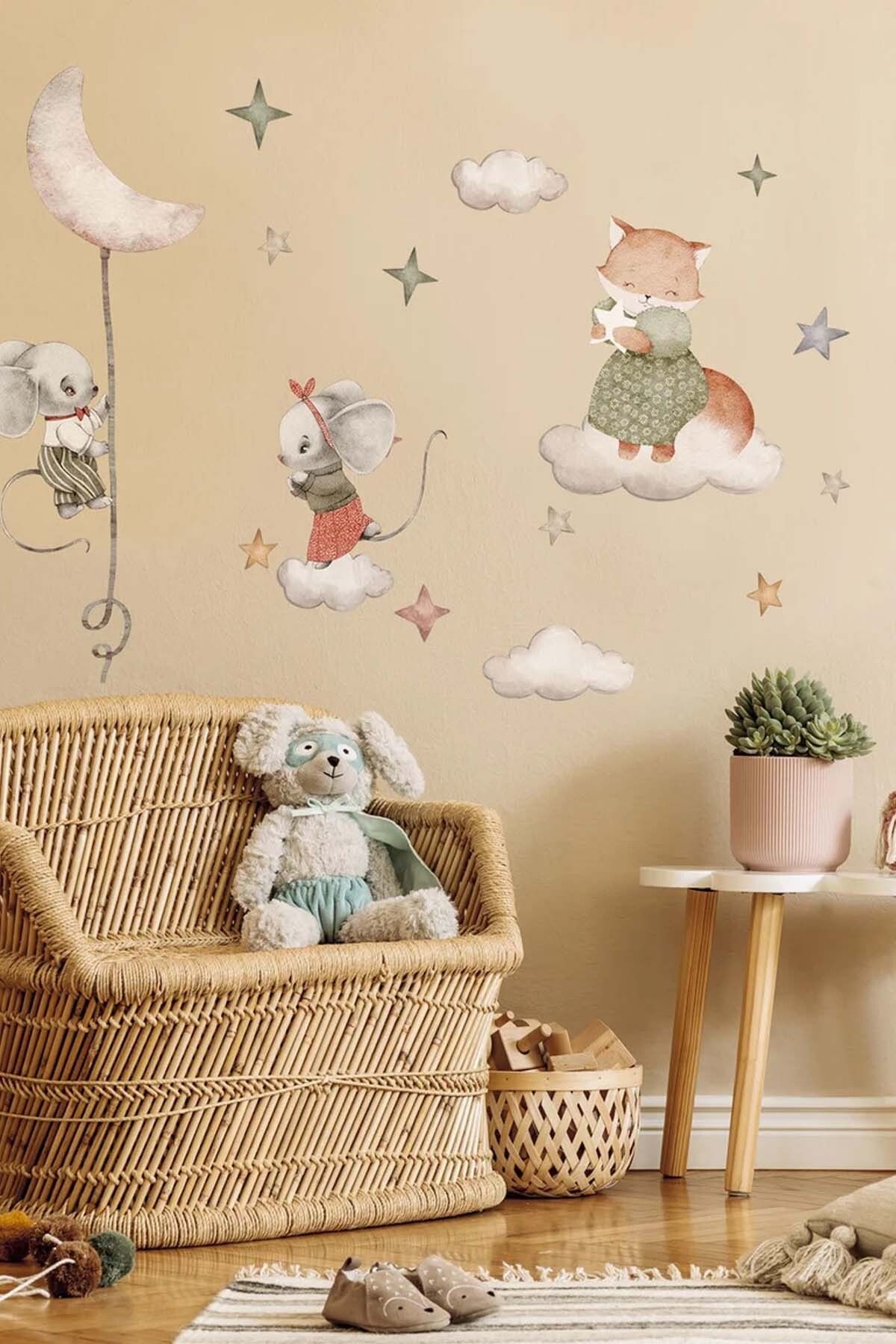 KT Decor Sevimli Fareler Diyarı Büyülü Yaşam Çocuk Odası Duvar Sticker Seti