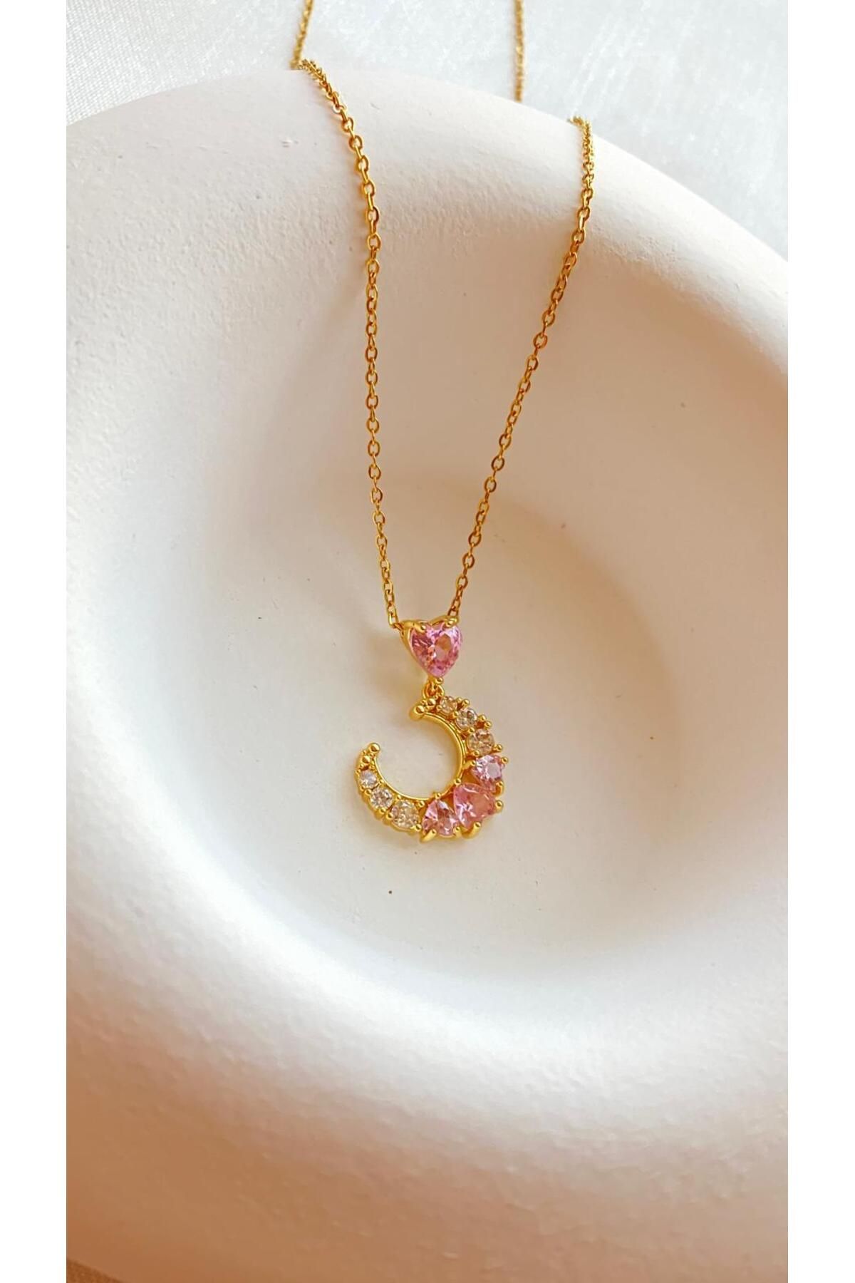 melif accesories Gold Renk İtalyan Boru Zincirli Kalp Detaylı Sade Taşsız Çelik Kolye