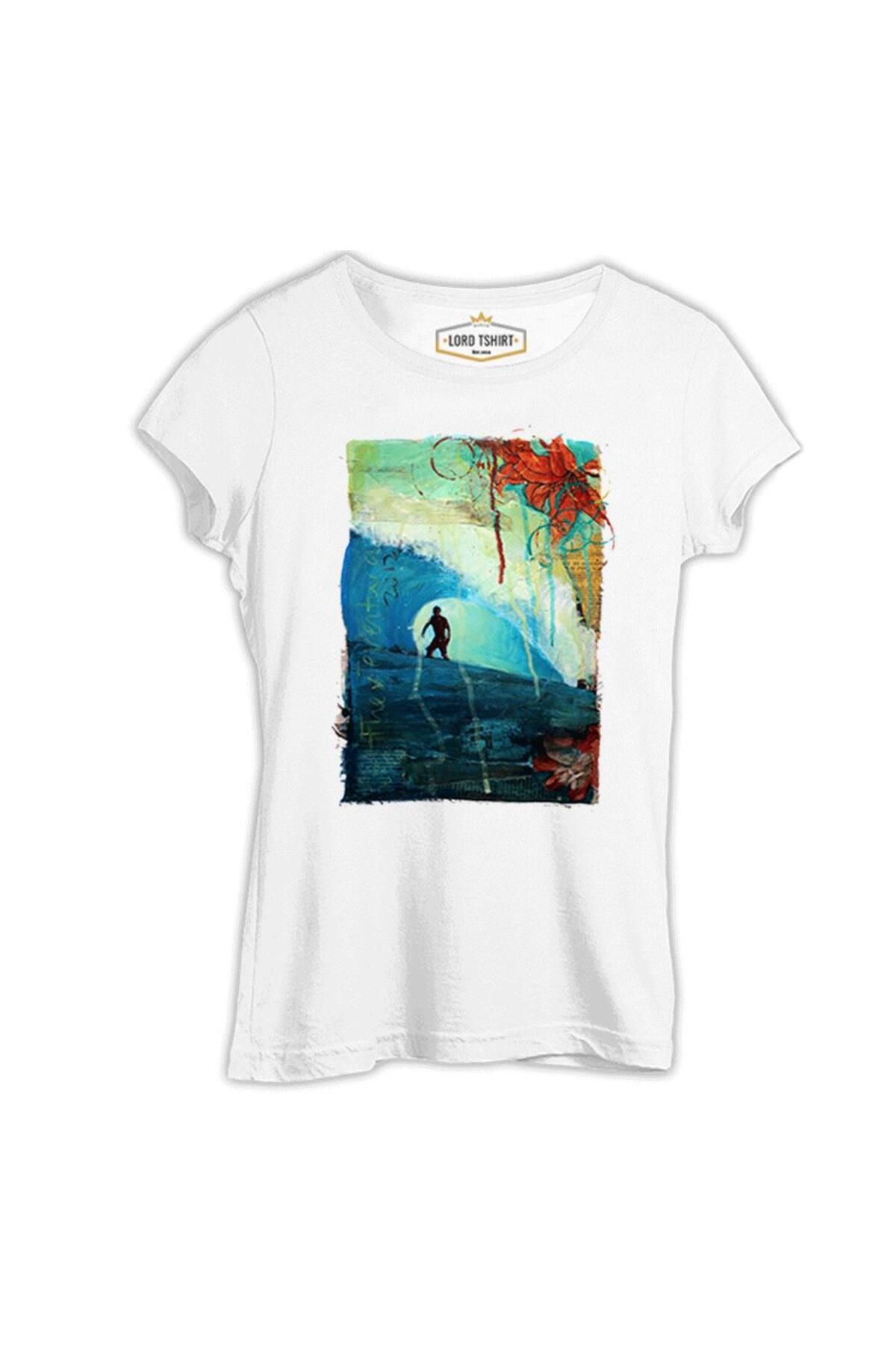 Lord T-Shirt Summer - Surf ve Dalgalar Beyaz Kadın Tshirt